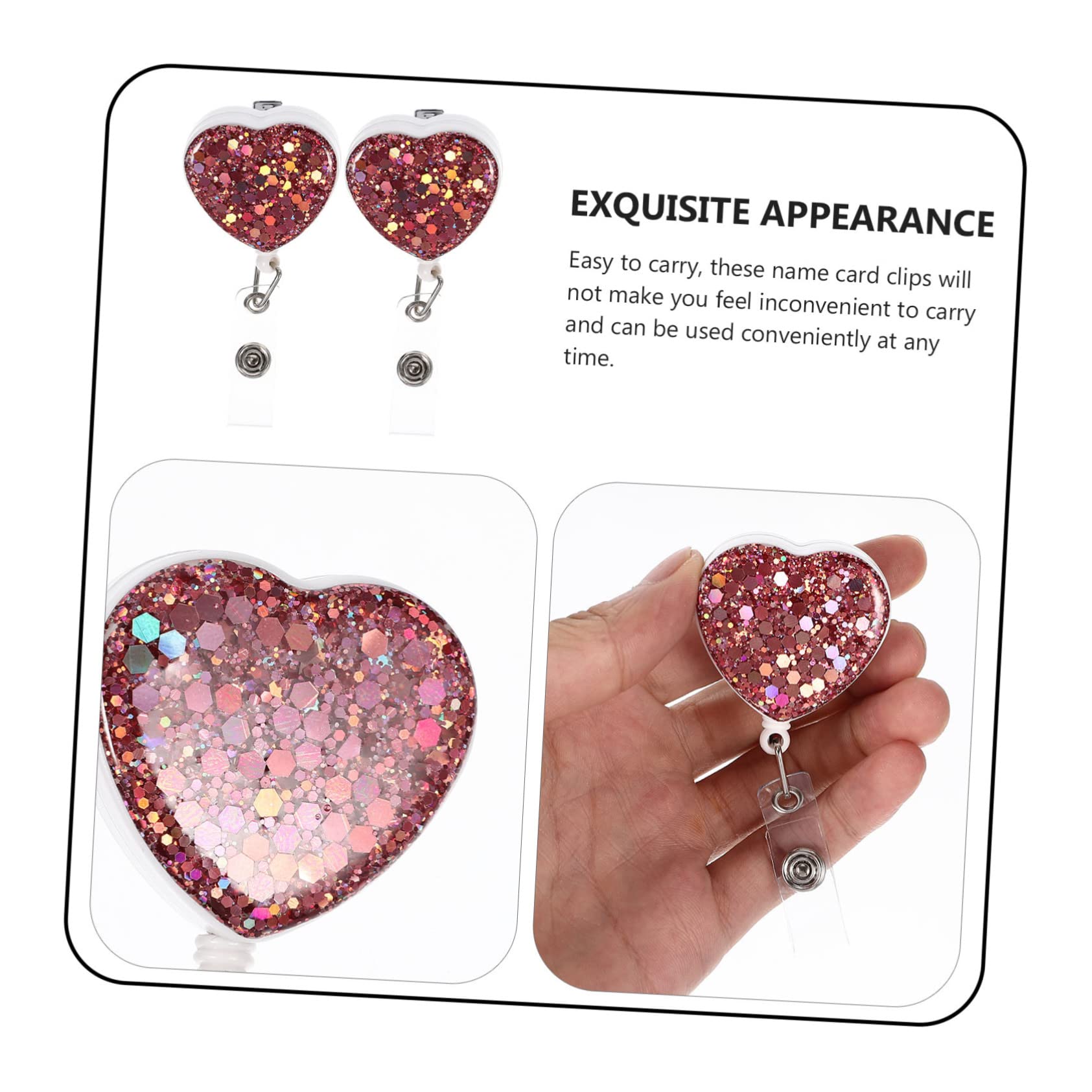 SHINEOFI 10pezzi Cuore Glitterato Portabadge Rotante Con Clip Per Eleganti e Pratici Porta Tessere Per Ufficio e Scuola Facili Da Trasportare