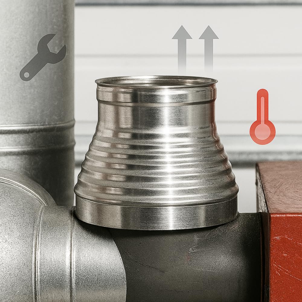FORTUNATO Aumento-Riduzione per Canna Fumaria, Acciaio Inox BA Lucido 0,5 mm, Montaggio Rapido, Impianto Sicuro e Performante (Ø 200/300 mm)
