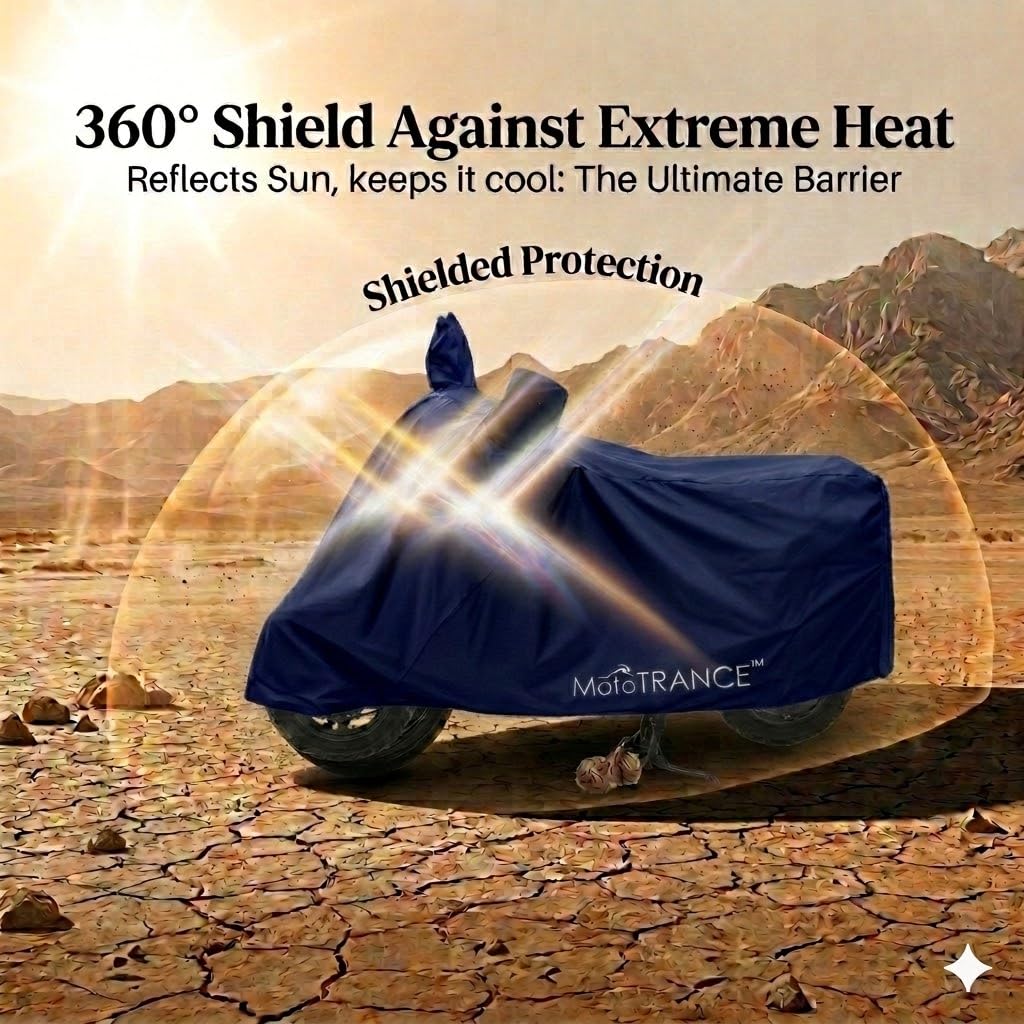 MoTotrance Blue Water Resistant Bike Cover for Royal Enfield Classic 350 | 99.9% Water Resistant & Dustproof | Mirror Pockets | Anti Scratch | Interlock Stitching | Buckle Belt | Two Wheeler Cover 3