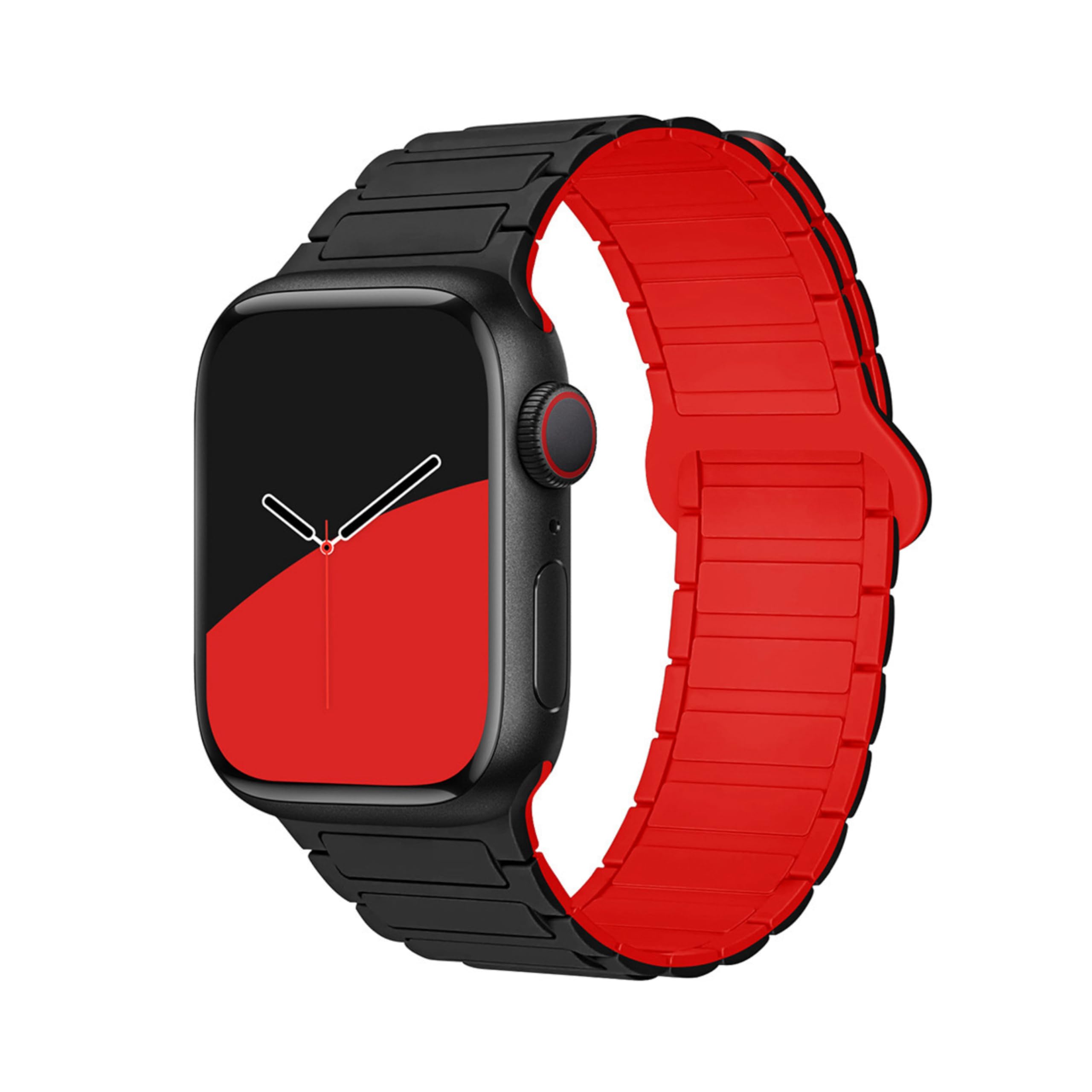 GUOi® Magnetic Silicone Watchband Compatible with Apple Watch Ultra 2＆Ultra 49mm 45mm 44mm 42mm 46mm-Men&Women Strap for iWatch Se10/9/8/7/6/5/4/3/2/1 SE 46/44/45/49/42mm(Series 3/2/1)-Wine+Black-image-33