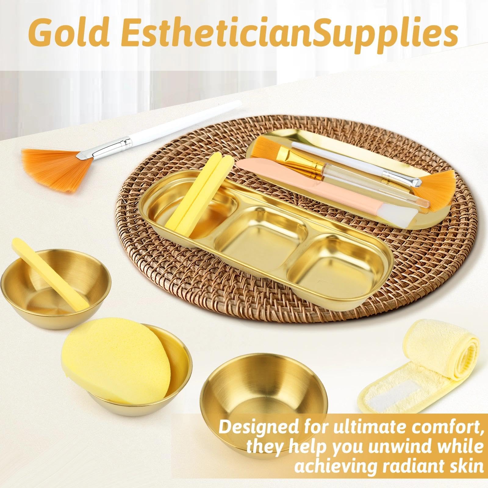 29-Piece Gold Facial Skincare Tools Set with Bowls, Brushes and Sponges