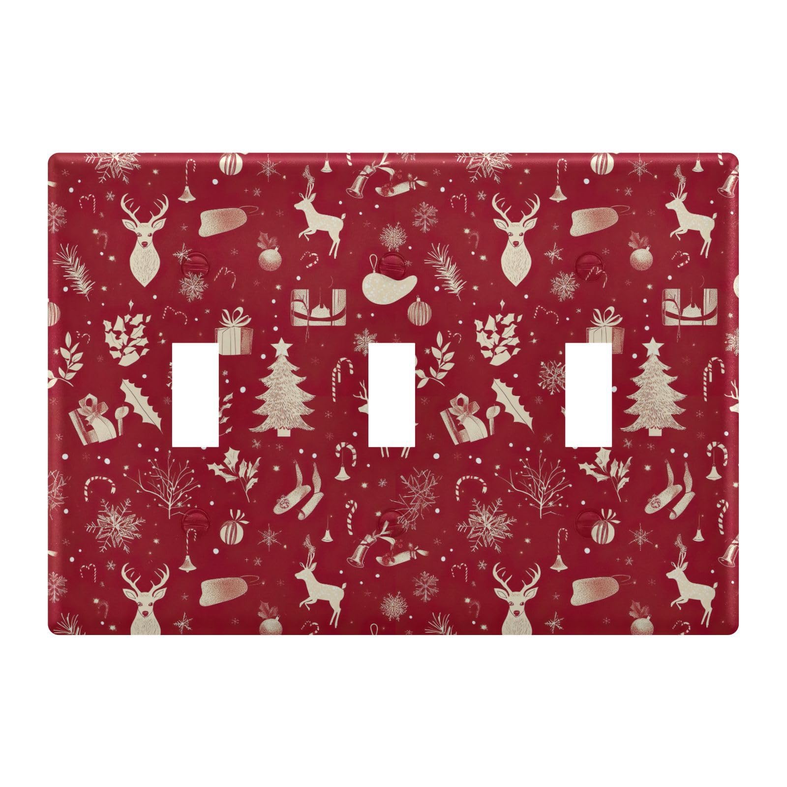 Light Switch Cover Christmas Tree Elk Red Wall Plates for Electrical Outlets 3 Gang 202b7061