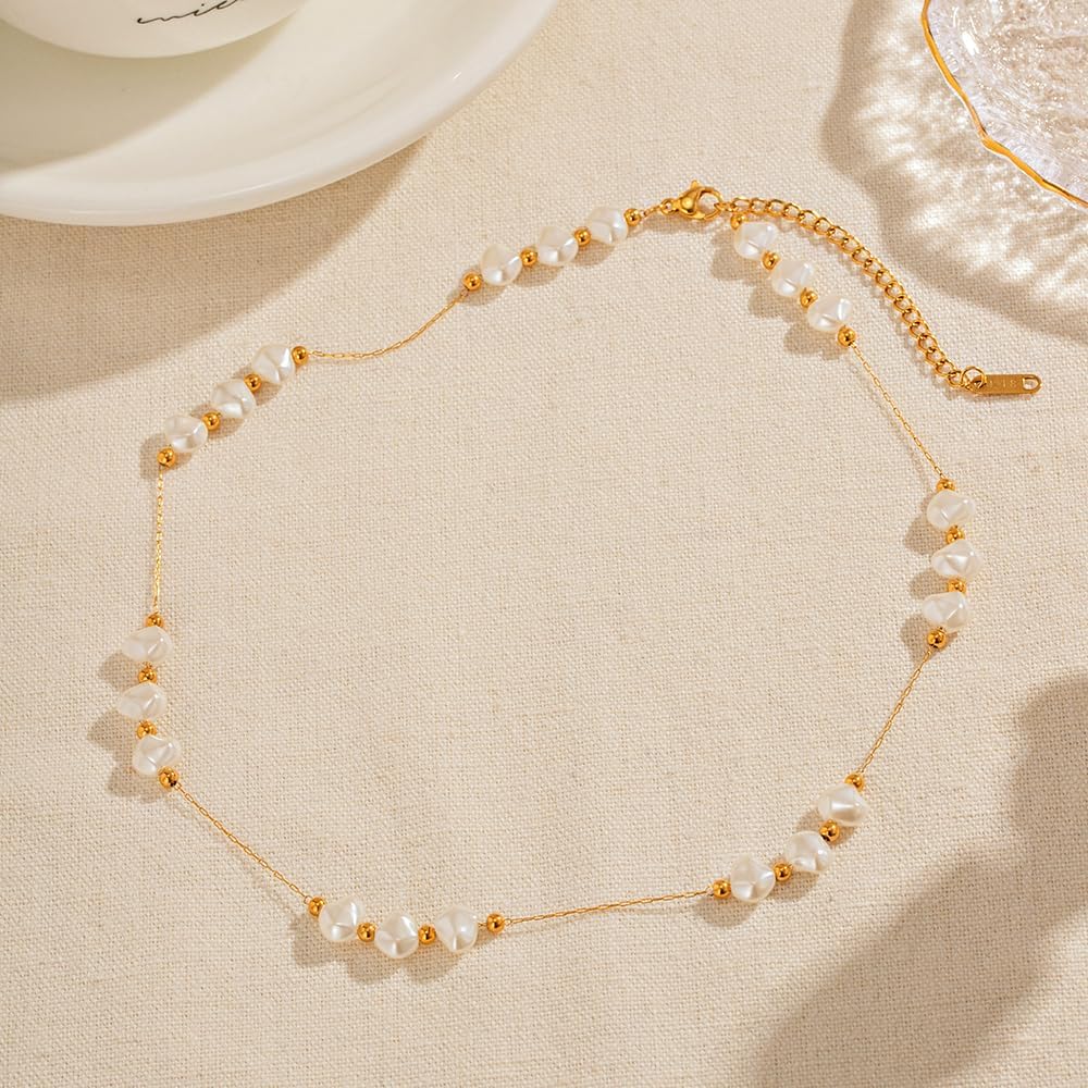 Pearl Necklace for Women,Festival 18K Gold Vermeil Choker Necklace Beach Necklaces Birthday gifts for Women Handmade Jewelry for her - Image 7