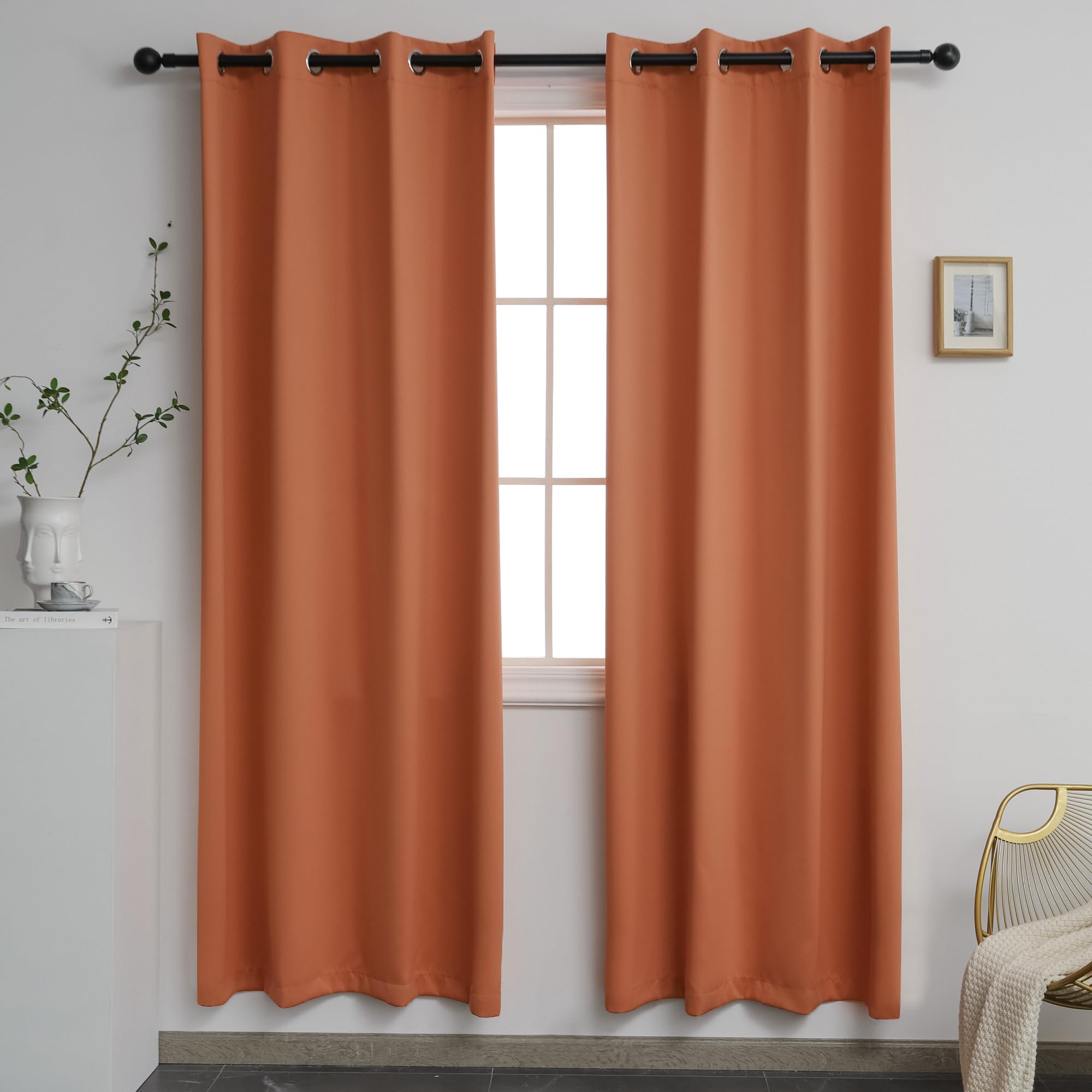 YGO Burnt Orange Blackout Curtains for Bedroom 84 Inches Long Thermal Insulated Window Curtain for Living Room, Energy Efficicent Grommet Window