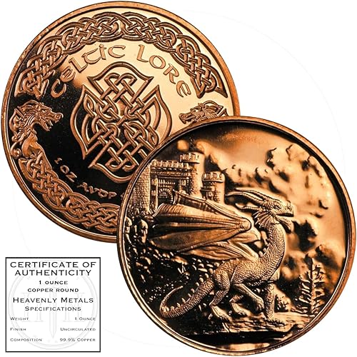 Welsh Red Dragon Celtic 1 oz Pure .999 Copper Round Bullion Coin in Capsule with COA by Heavenly Metals