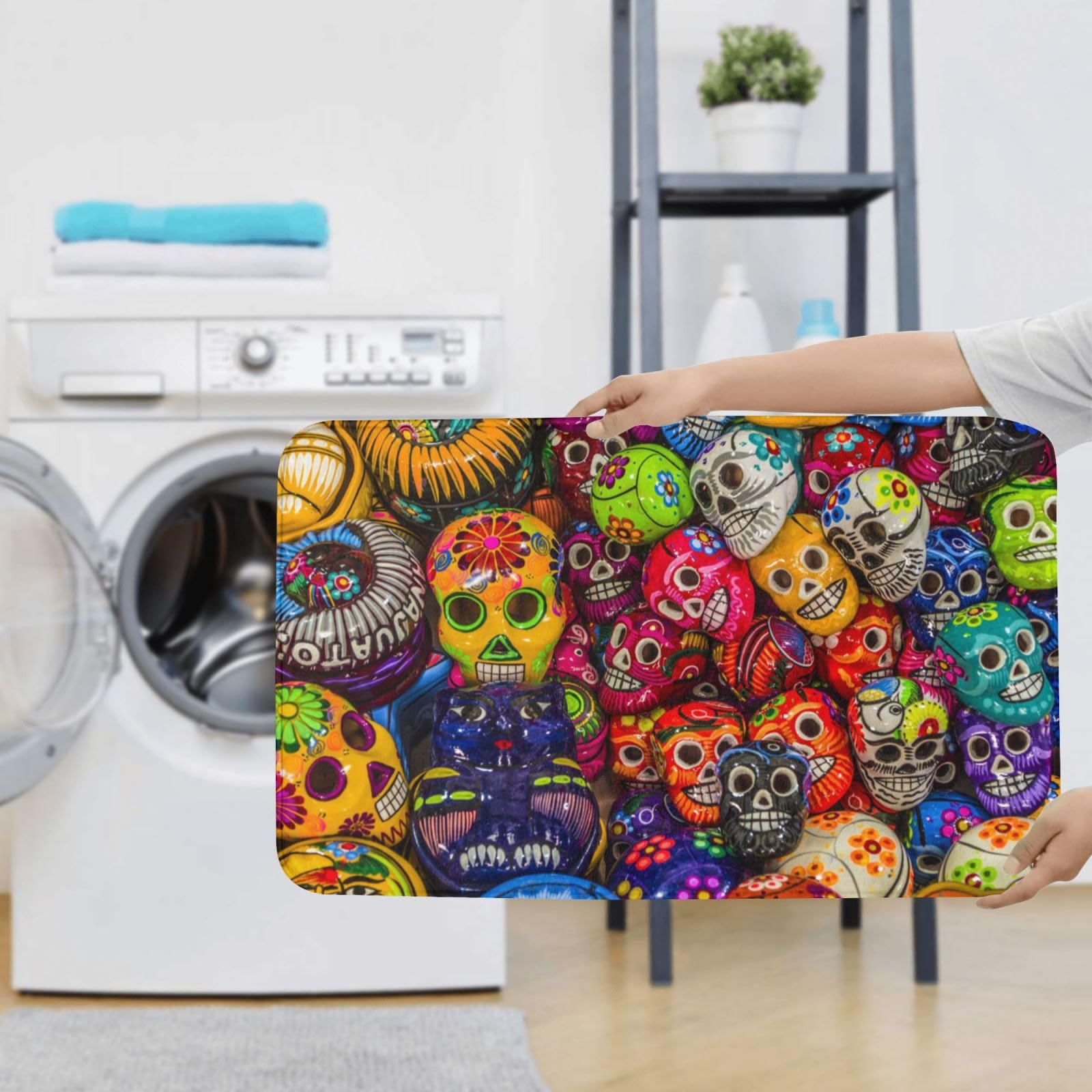 OUSIKA Set di tappetini da bagno con stampa artistica popolare messicana, 3 pezzi inclusi, tappetino da contorno assorbente per bagno