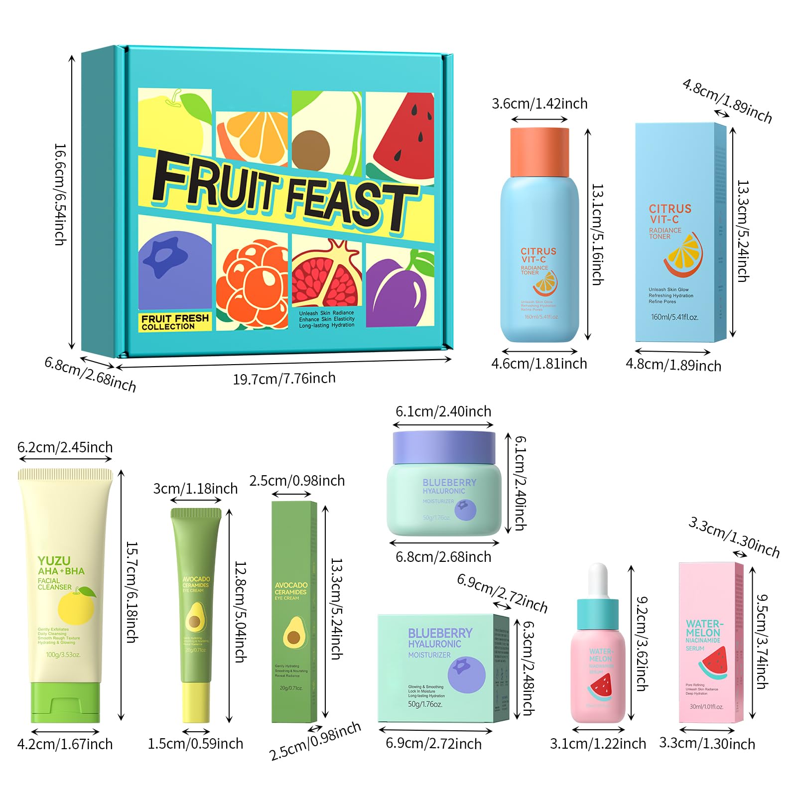 Set Skincare alla Frutta per il Viso, Set Regalo da 5 Pezzi per la Cura della Pelle, Idratante, Illuminante e Lenitivo, Adatto a Donne e Adolescenti