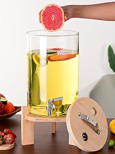 Miniatura 2 de Dispensador de bebidas de vidrio, 2.9 galones, con soporte de madera para grifo, fácil control de flujo, ideal para fiestas, bares y restaurantes.