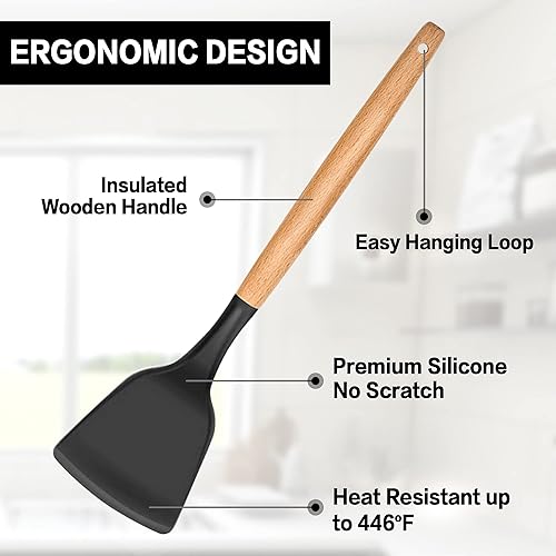 Miniatura 9 de LIANYU Juego de 30 utensilios de cocina de silicona con organizador juego de utensilios esenciales de cocina de silicona con mango de madera