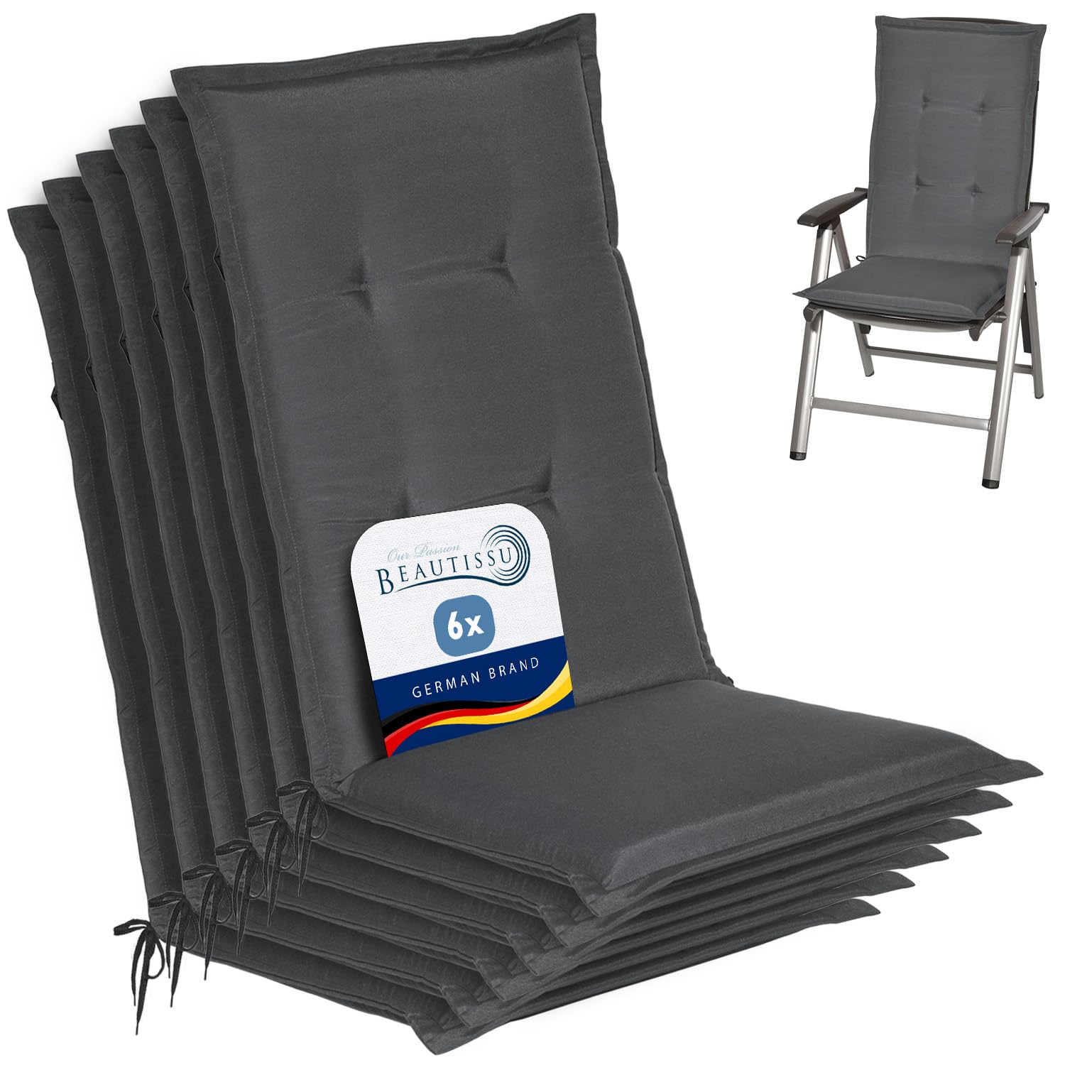 Beautissu Highback Outdoor Chair Cushions Set of 6 for Garden Chairs Seat — image 1