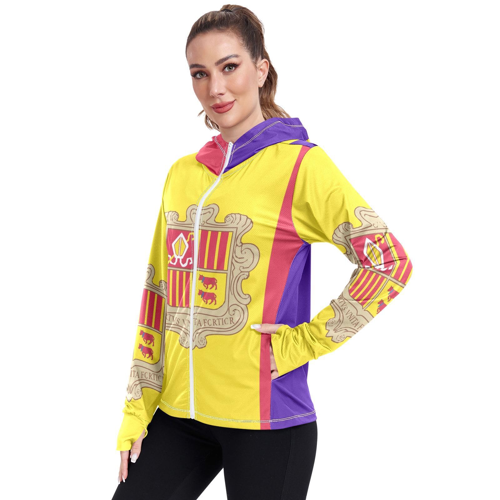 Vnurnrn Andorra Flag Womens UPF 50+ Sun Protection Hoodie Jacket Lightweight Long Sleeve Sun Shirt with Pocket