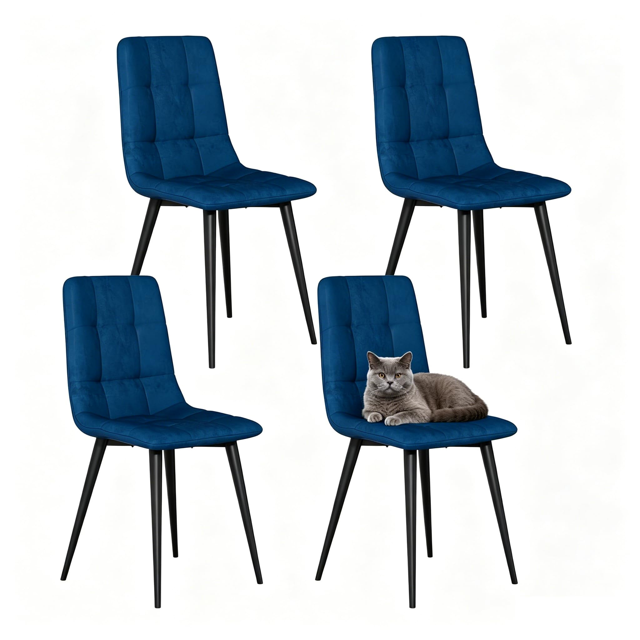 JMGJOY Velvet Dining Chairs Set of 4 Modern Upholstered kitchen Chairs Dining Room Chair Max.120kg Metal Legs Padded Seat Backrest for Living Room Bedroom, Blue