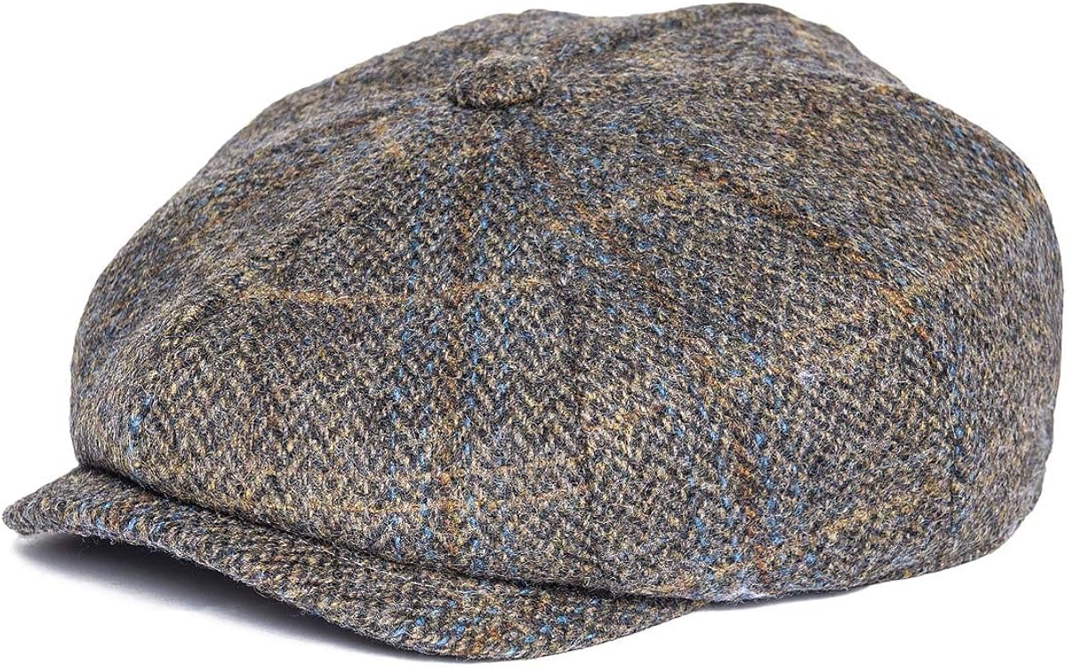 BOTVELA Men's Premium Wool Classic Flat Ivy Newsboy Cap Herringbone