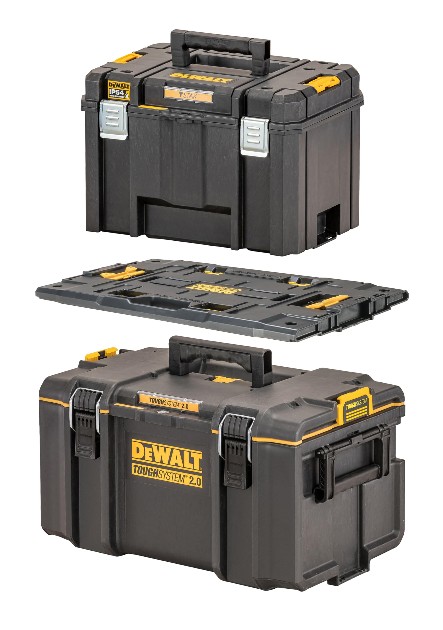 DEWALT Pack adaptador ToughSystem a TSTAK con caja de herramientas profunda TSTAK, caja de herramientas mediana TOUGHSYSTEM 2.0 y placa adaptadora TSTAK, DWST08017-9