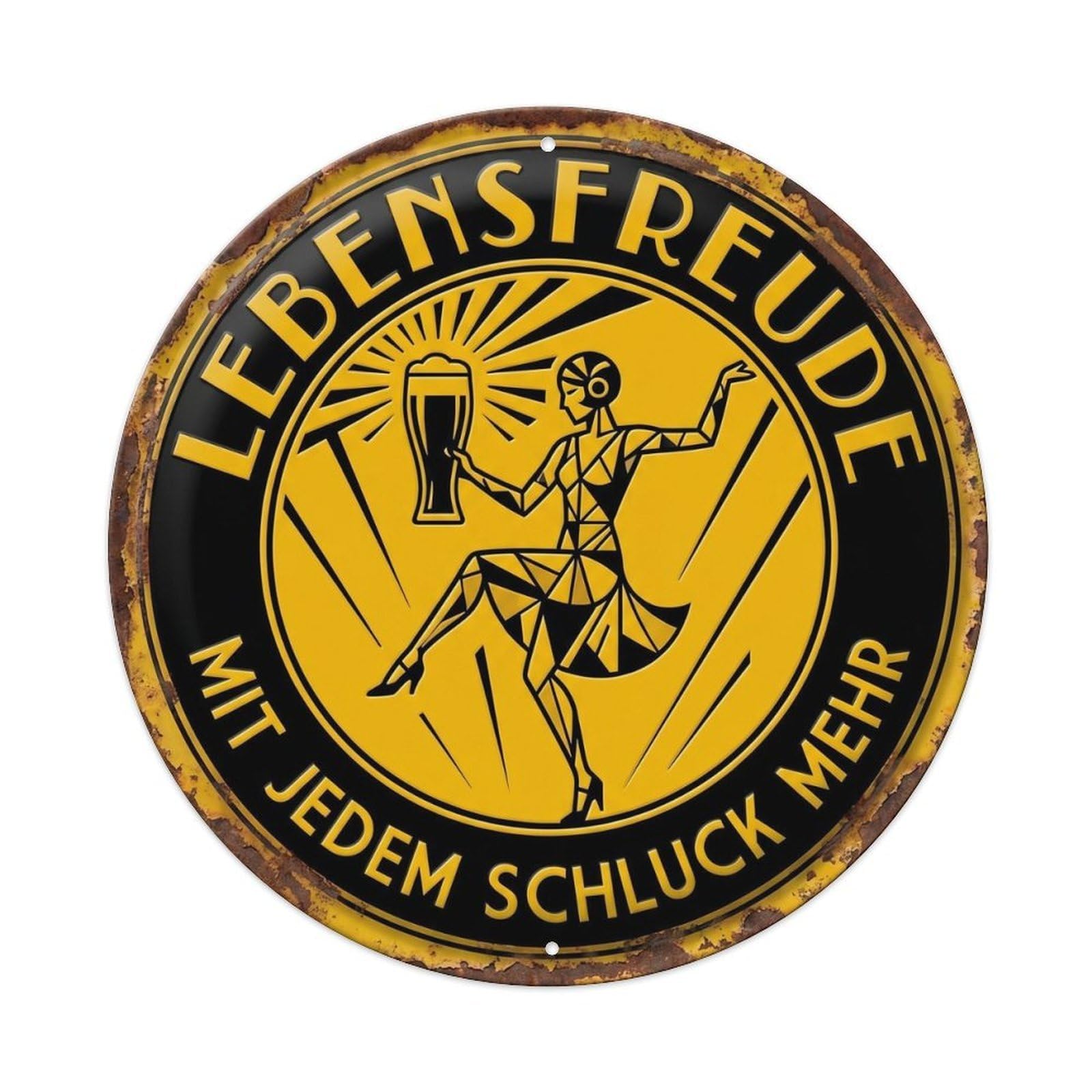 Vintage Bar Style Lebensfreude Humorous Lounge Joie Metal Tin Sign Plaque Wall Decor for Cafe, Club, Garden Round Metal Poster 8x8Inch
