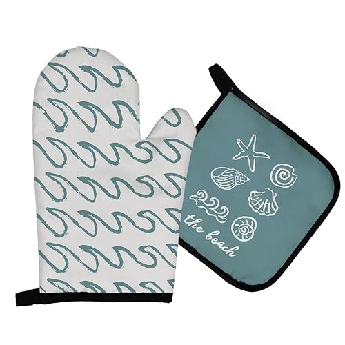 Mingnei Coastal Beach Seashell Starfish Oven Mitts and Pot Holders