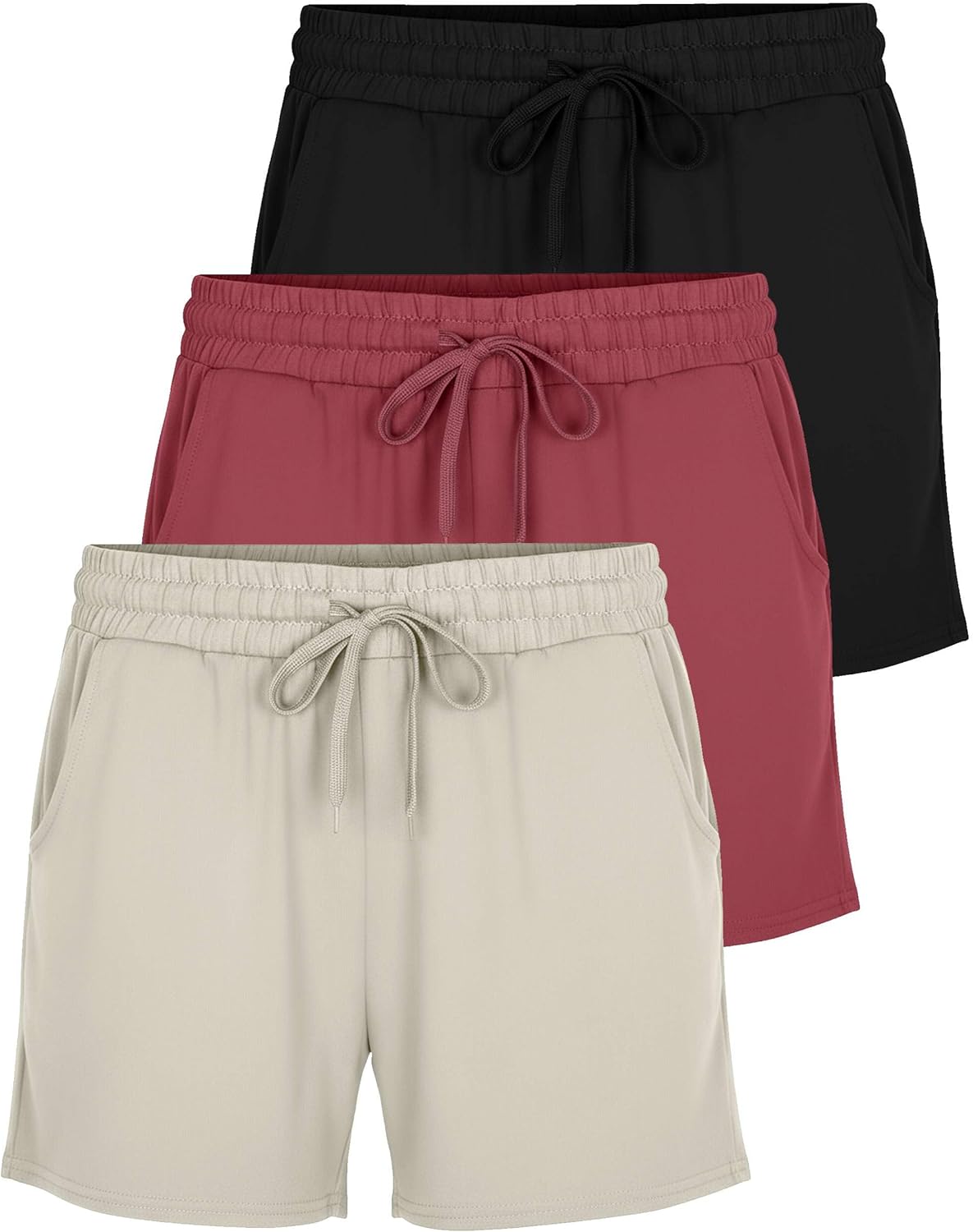 Real Essentials 3 Pack: Womens Ultra-Soft Athletic Lounge Casual Sweat Shorts with Pockets (Available in Plus Size)