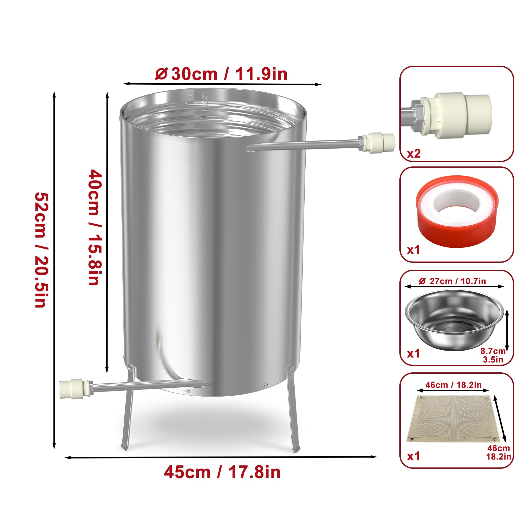 Froadp Calefacción de piscina con fuego, barril de fuego de madera de acero inoxidable con espiral de calefacción de 32/38 mm de diámetro, conexión para calefacción de piscina de madera, estufa de