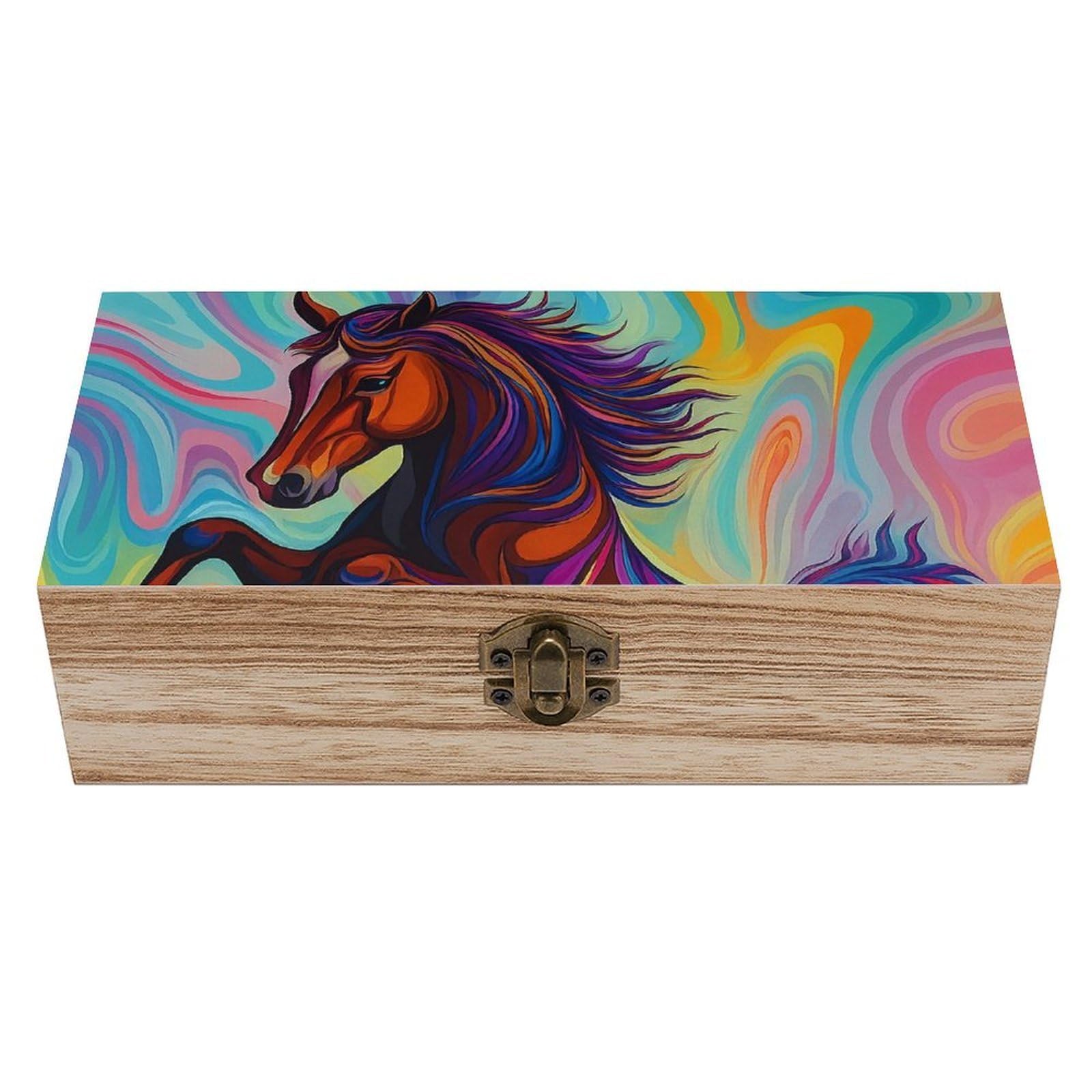 SMAZDFXX Colorful Cartoon Horse Wooden Storage Box Multipurpose Decorative Box for Jewelry Photo Home Decor