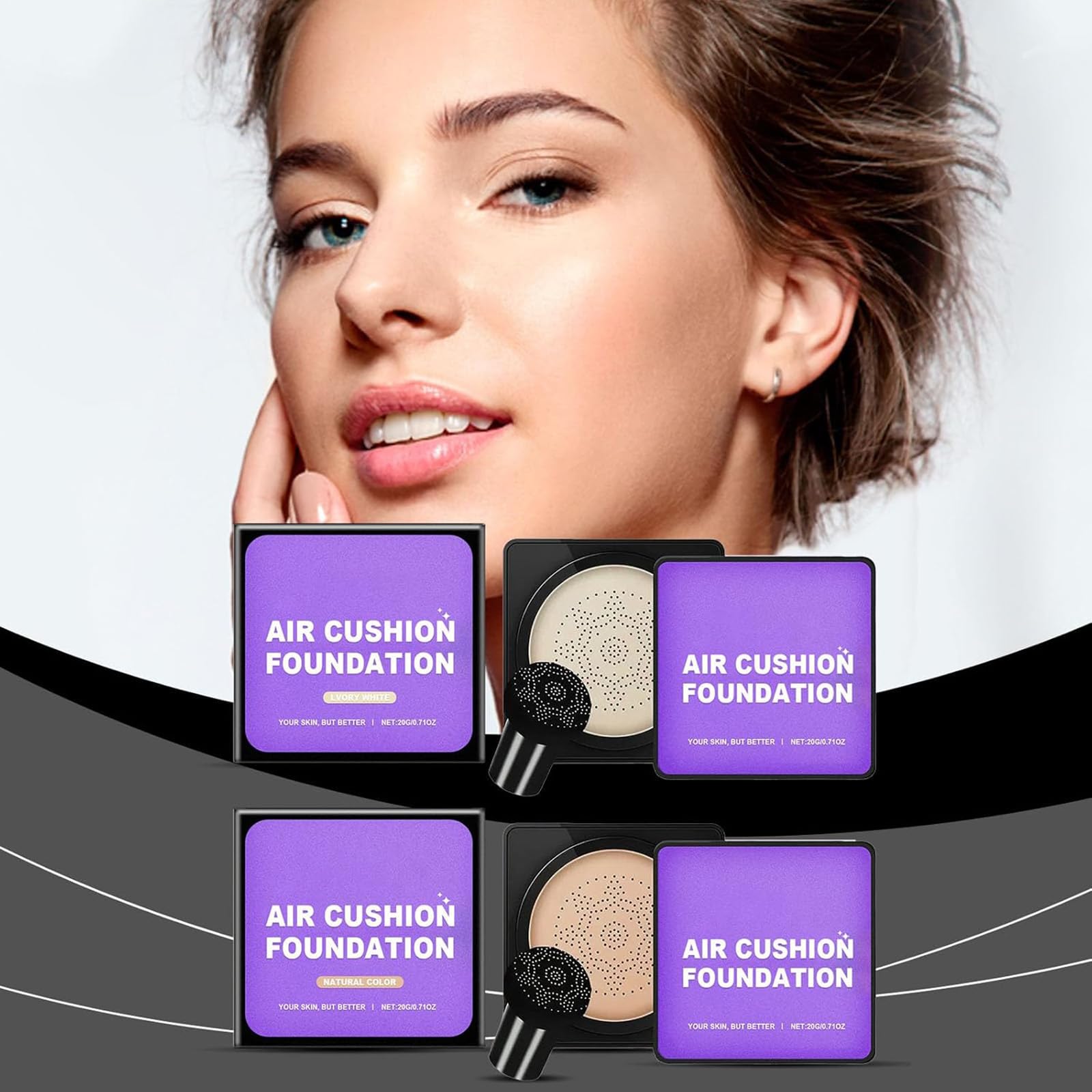 Crème Serentia Peau Parfaite et Éclat Instantanément, BB Crème Coréenne Peau Parfaite et Éclat, CC Crème Air Cushion Fond de Teint Champignon, Anti-cernes Hydratant Waterproof et Sébum (B1)