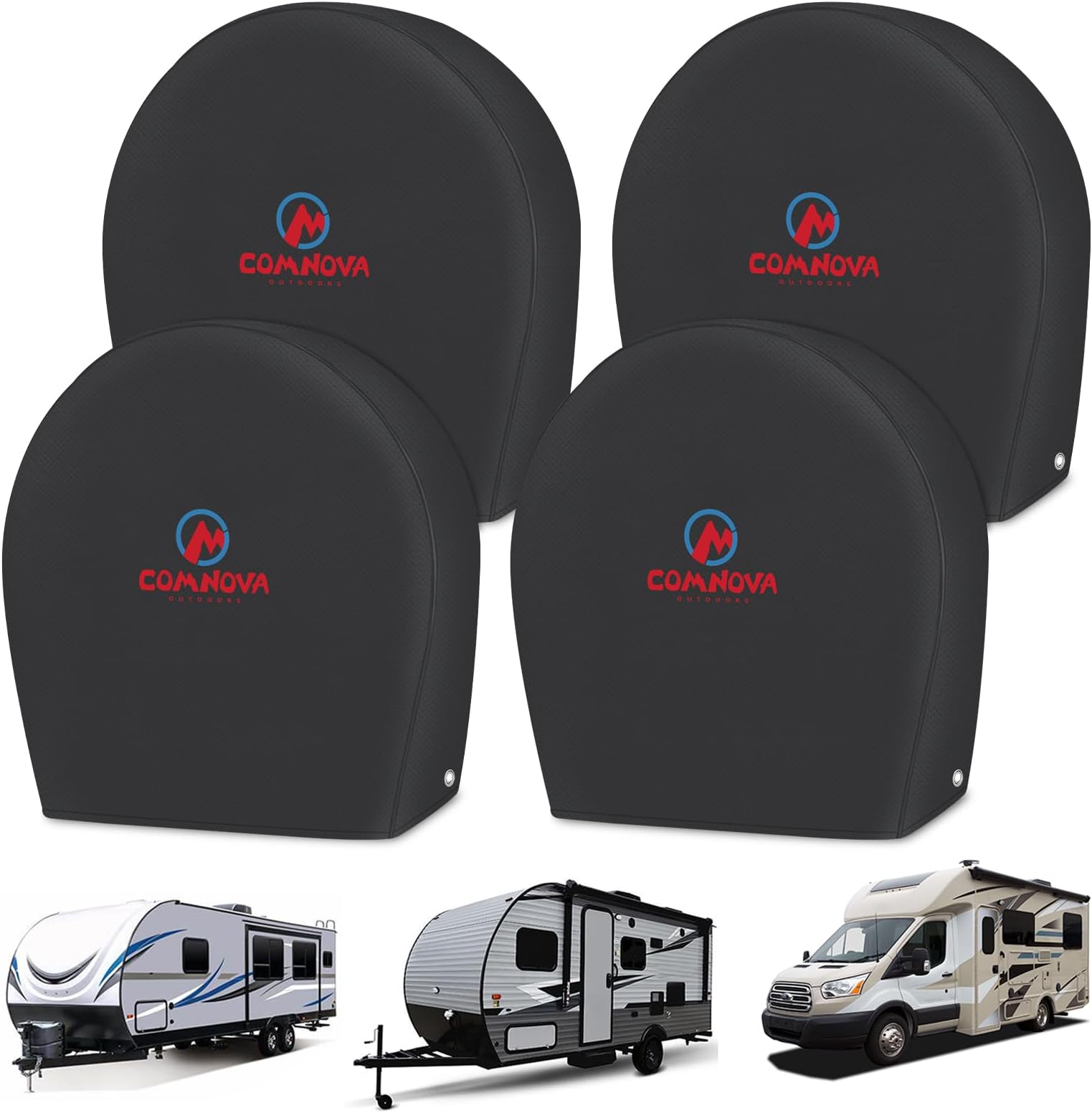 RV Tire Covers 4 Pack, Tough Tire Wheel Protector for Truck, SUV, Travel Trailer, Camper, Motorhome, Boat, Van, PU Oxford Waterproof Sun Rain Snow Protector Cover, Fits Tire Diameters 26-29 inch