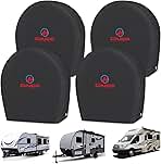RV Tire Covers 4 Pack, Tough Tire Wheel Protector for Truck, SUV, Travel Trailer, Camper, Motorhome, Boat, Van, PU Oxford Waterproof Sun Rain Snow Protector Cover, Fits Tire Diameters 26-29 inch