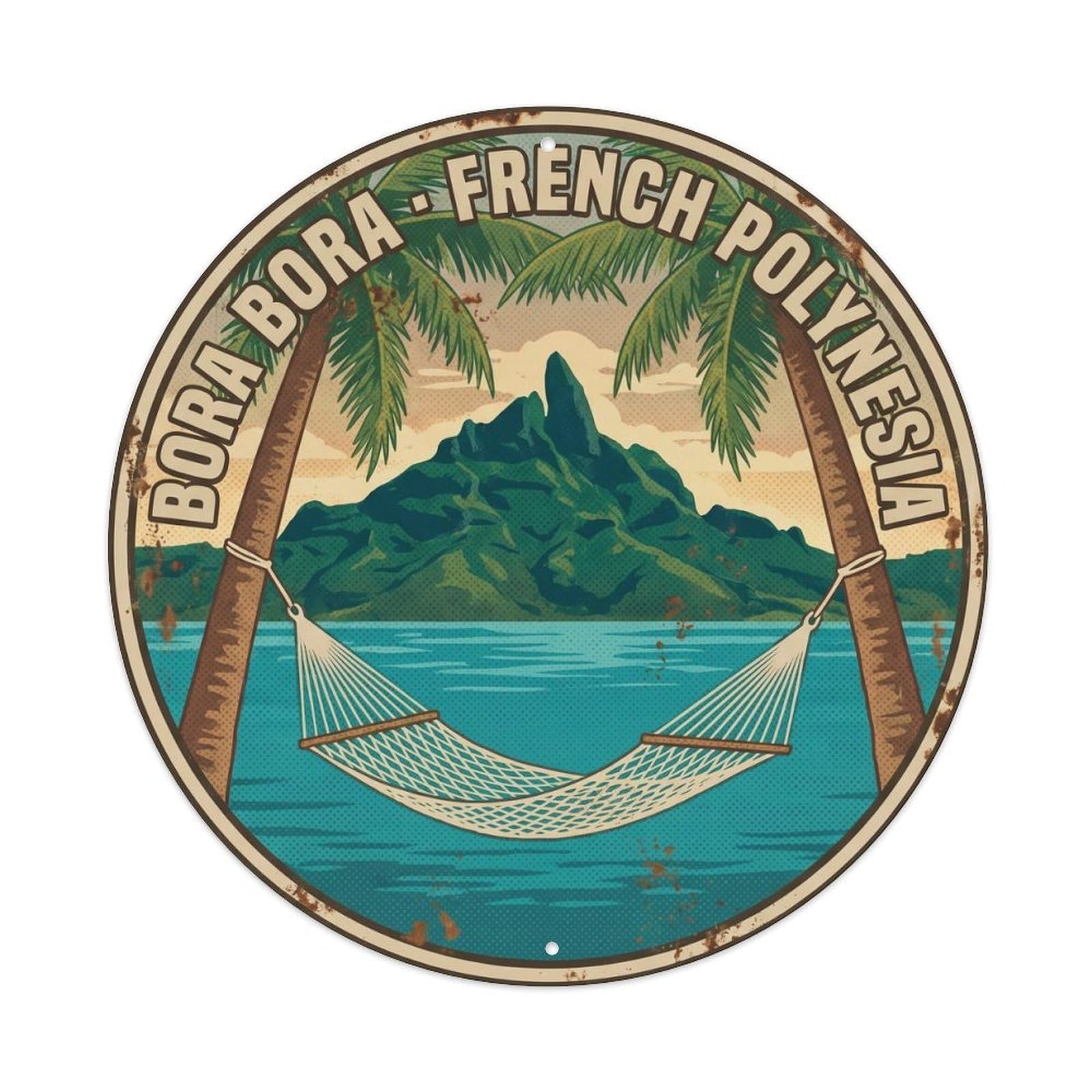 Olyhtr 8X8inch Classic Style Hammock Borabora Otemanu Lagoon Retro Island Metal Tin Sign