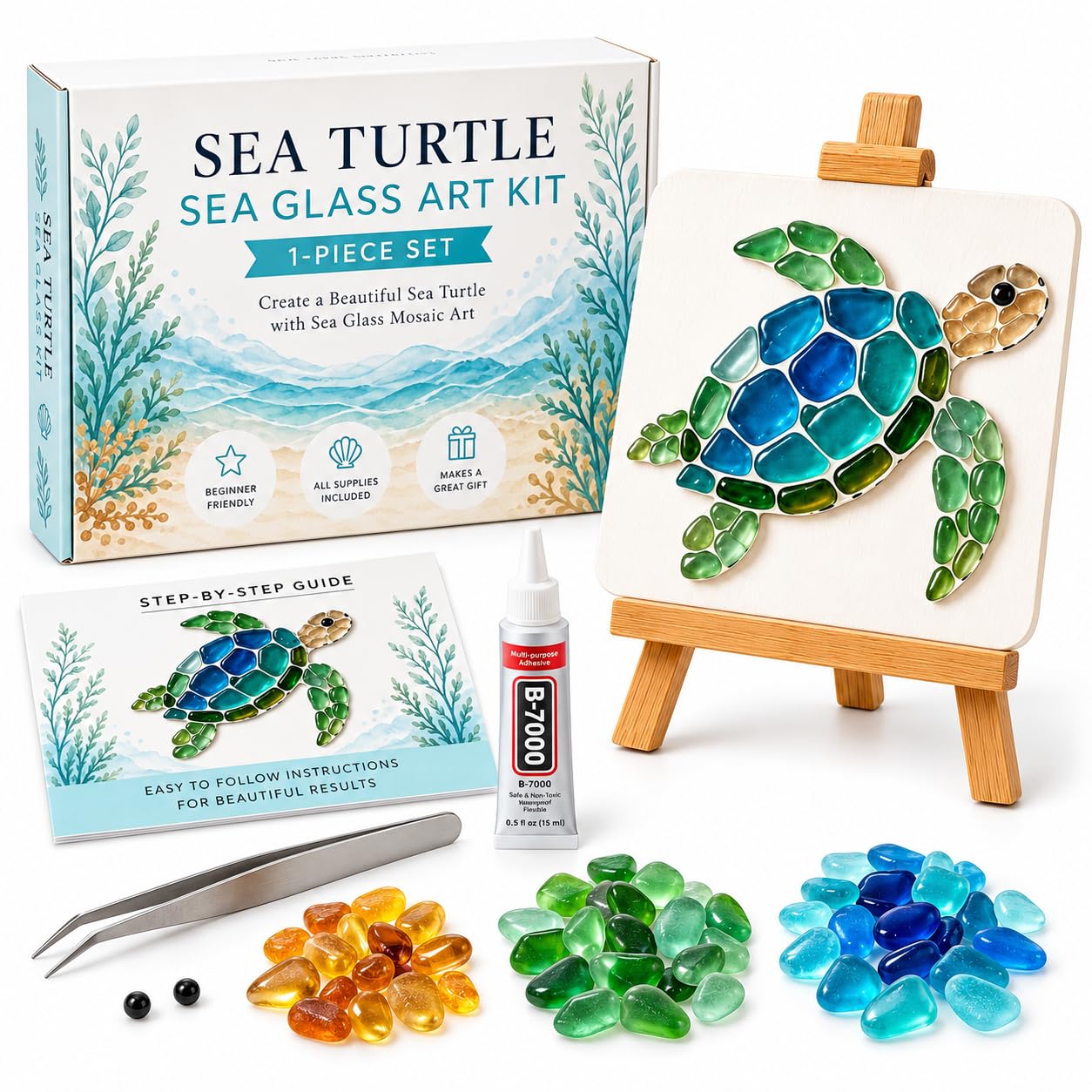 DIY Sea Glass Mosaic Kit, Sea Glass Art Kit, Sea Turtle Craft, Beach Art