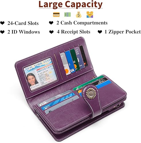 Miniatura 4 de SENDEFN - Carteras de cuero auténtico, para mujer, con tarjetero y bloqueo de interferencia de radiofrecuencia (RFID), de gran capacidad