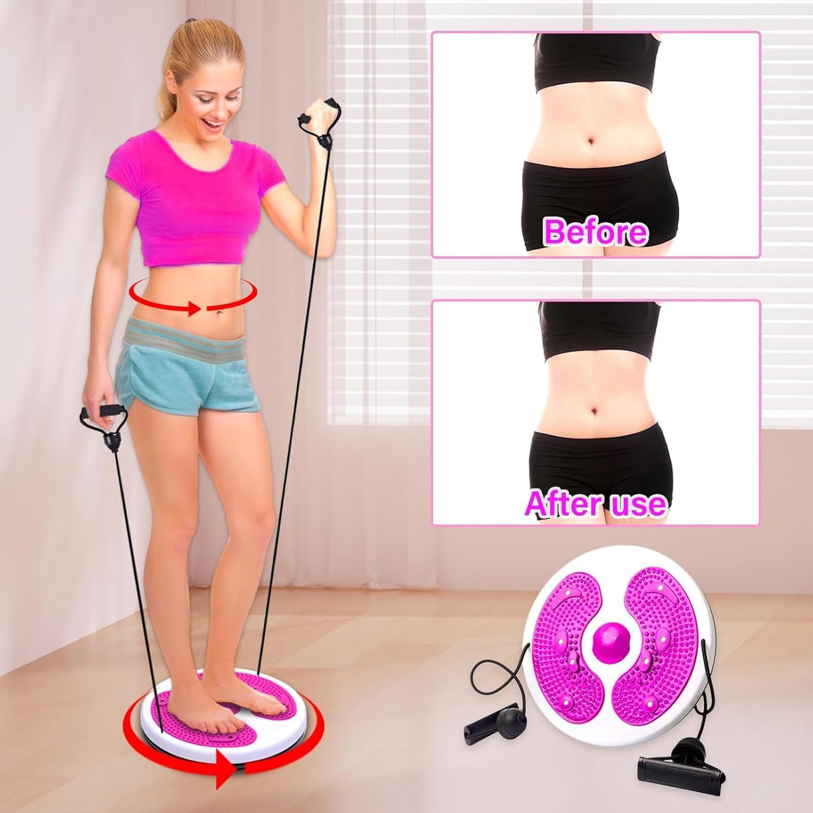 Pedana Rotante Fitness casa, Twist Waist Disc Balance Board con Coulisse, Wister in Vita con Coulisse, massaggiatore Fitness, Giradischi per la casaPink,One Size