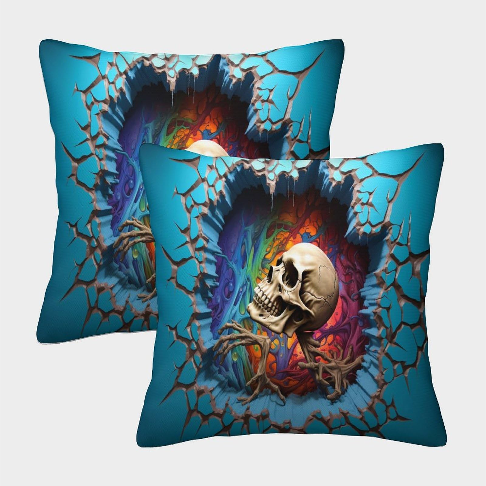 MEFESE 3D Printed Skeleton Throw Pillow Covers White Skull Pillow Case Cushion Garden Cushion Super Soft Pack of 2 for Patio,Couch, Tent, Balcony And Sofa 40x40cm