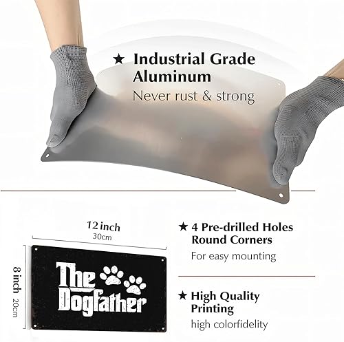 Miniatura 2 de Letrero de metal vintage con texto en inglés «The Dogfather Post» retro con texto en inglés «The Dogfather», letrero de aluminio divertido para