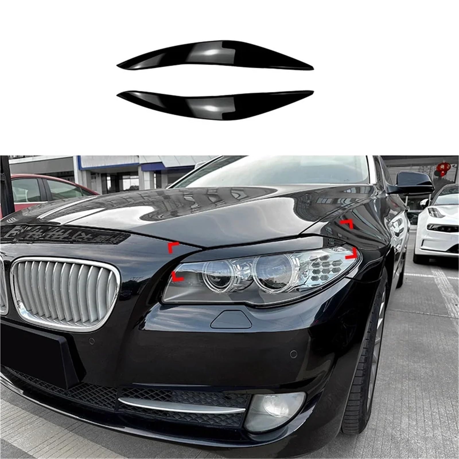 2 pegatinas 3D ABS para párpados con diseño de cejas malvadas para BMW F10 F11 Serie 5 518d 520d 523i 530i 530d 550i M5 2009-2017 Embellecedor de párpados(A)
