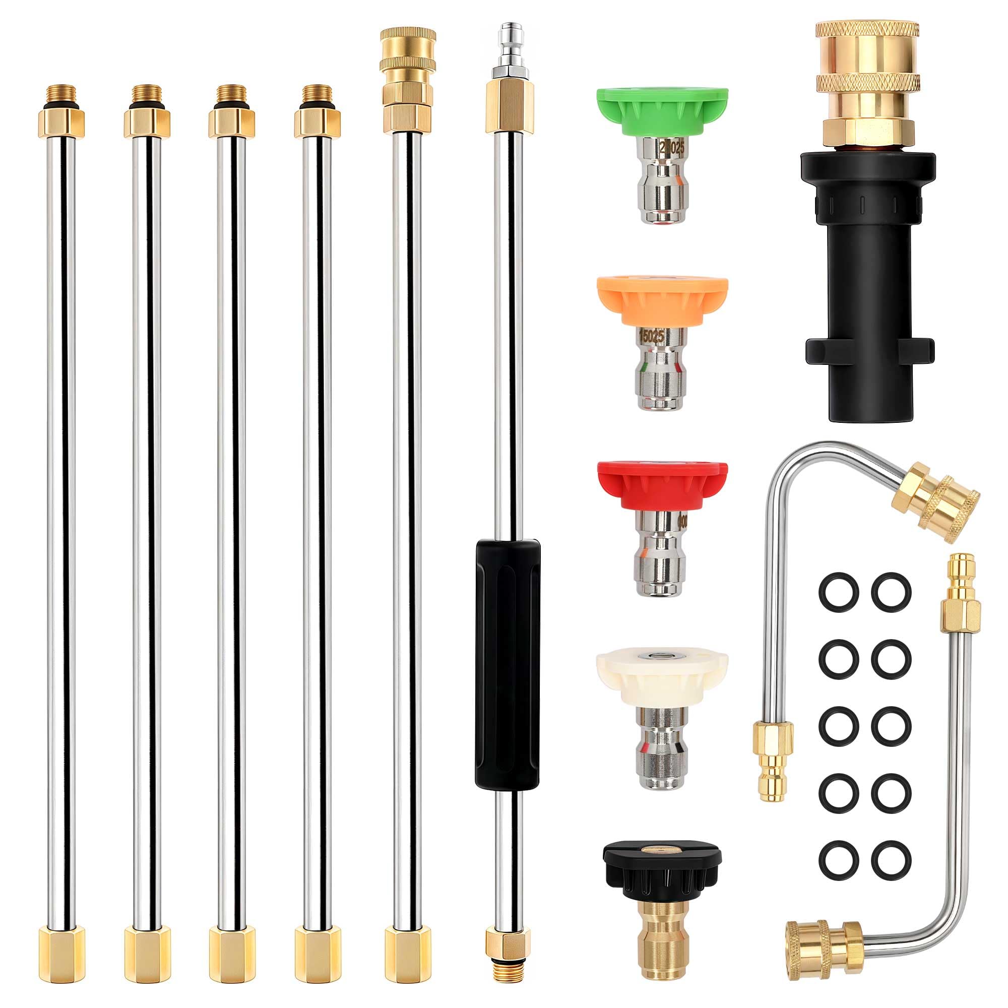aleawol Set di prolunga per lancia idropulitrice ad alta pressione con adattatore compatibile per Karcher K2-K7, lancia per pulizia tetto con asta curva da 60°/90°, connessione rapida da 1/4", 4000PSI