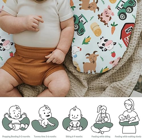 Miniatura 6 de Fundas de almohada de lactancia de animales de granja coloridos para niños y niñas, cerdo, vaca, cabra, pollo, tractor, guardería, almohada de