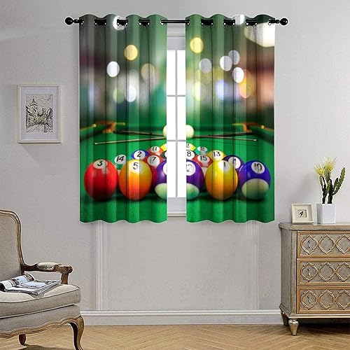 Miniatura 4 de Cortinas opacas de billar para sala de estar, diseño deportivo moderno, para oscurecer la habitación, con ojales, 2 paneles, 45 pulgadas de largo x