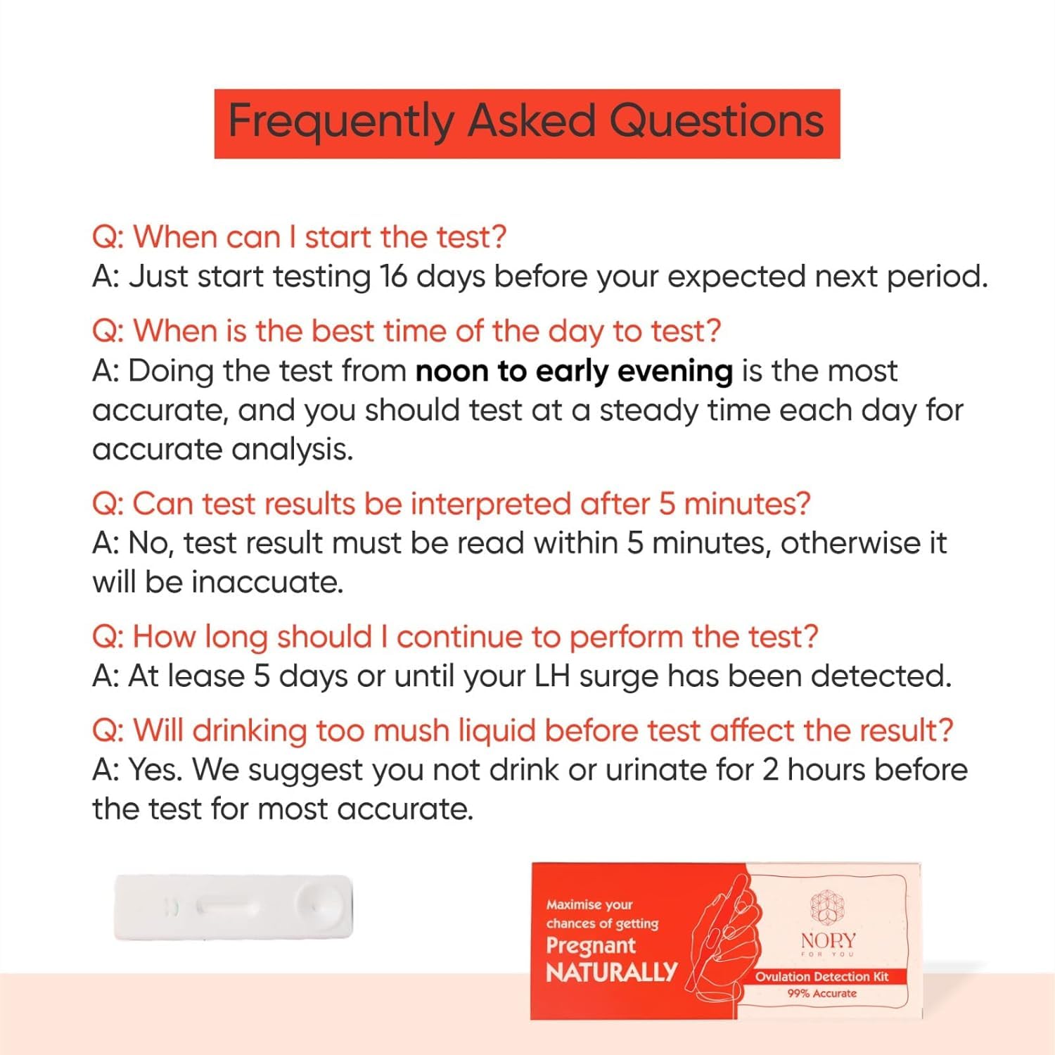 Nory Ovulation Test Kit for Women Pack of 20 Strips, Female Family Planning to Get Pregnant Naturally, Early Detection for Fertility Baby Conceive Predictor for Home - Image 3 thumbnail