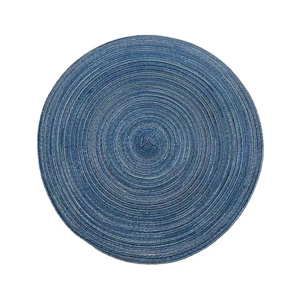 Round Placemat Table Woven Vinyl Individual Placemats for Table Non-Slip Kitchen Tableware Drink Cup Coaster Hoilday Decoration(Blue,38cm)