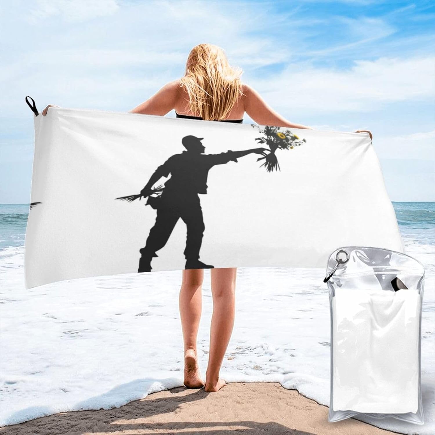 White Flower Thrower Printed Microfiber Travel Towel,Camping Towel,Quick Dry,Soft Lightweight for Gym,Hiking,Yoga,Backpacking