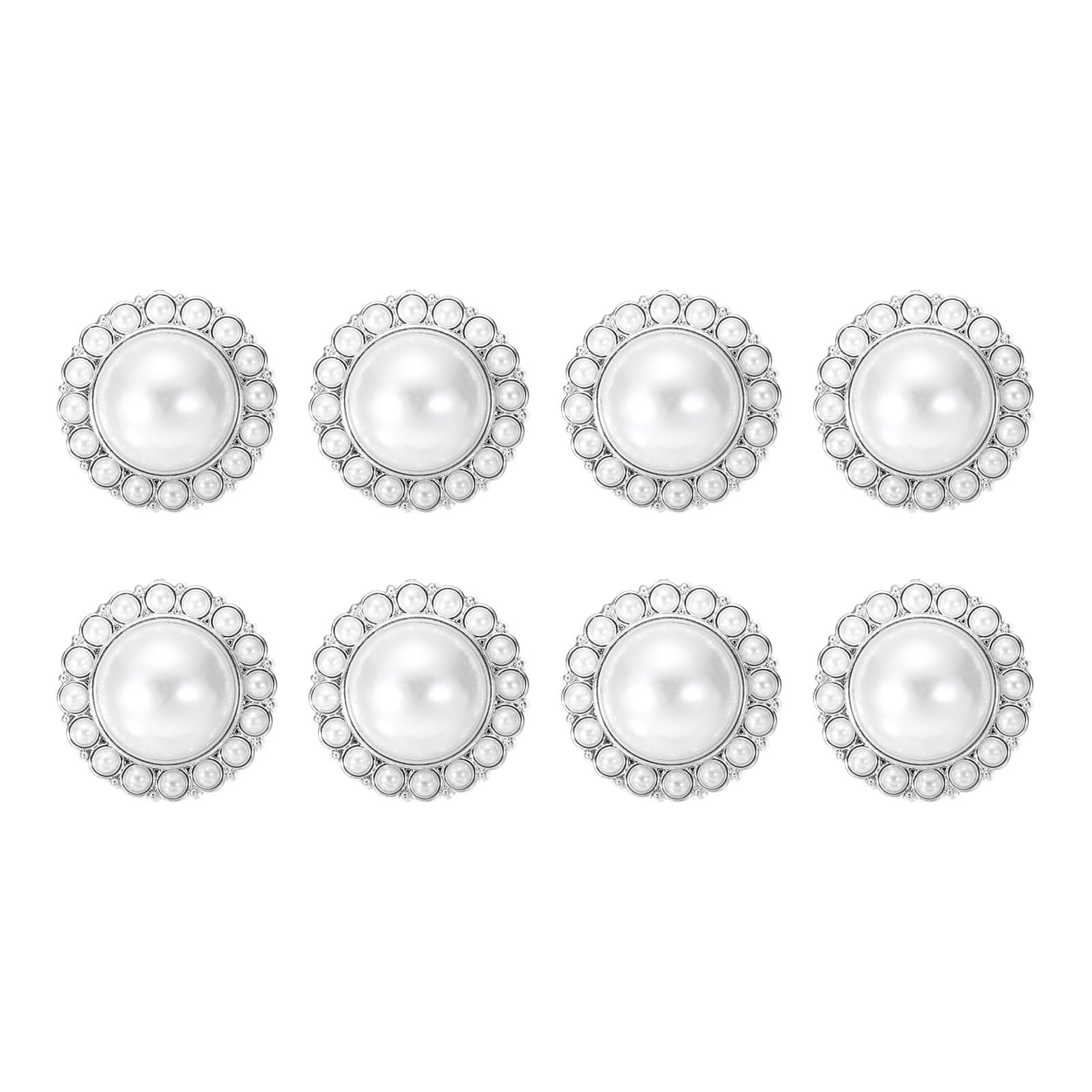 sourcing map 8Pcs Rhinestone Faux Pearl Buttons, 22mm / 0.87" Fashion Vintage Button Round Sew on Embellishments for Clothing Sweater Coat Suit Knitting Decoration, Silver