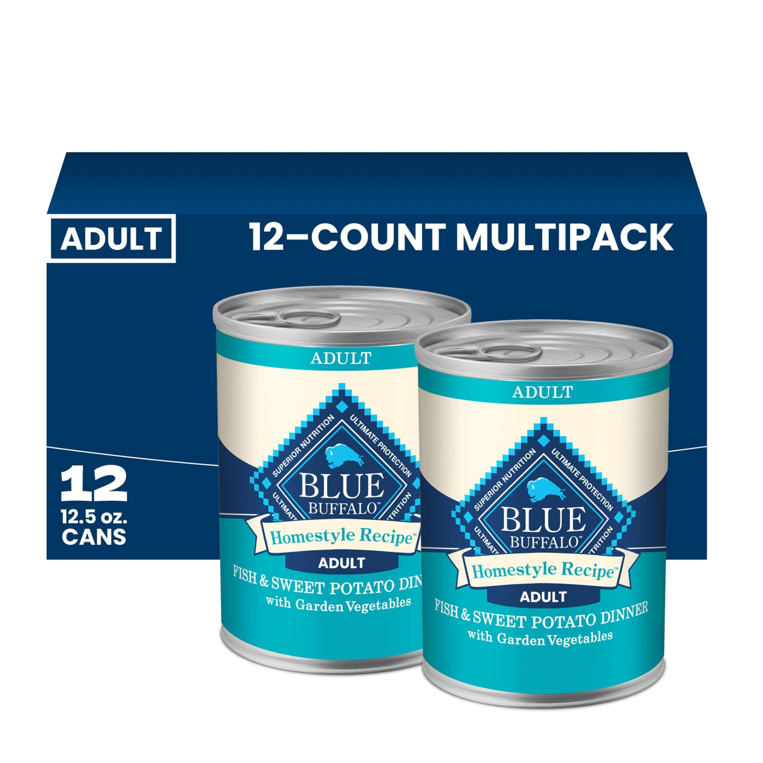 Blue Buffalo Homestyle Recipe Fish & Sweet Potato Dinner with Garden Vegetables Natural Wet Dog Food for Adult Dogs, Paté with Natural Ingredients,