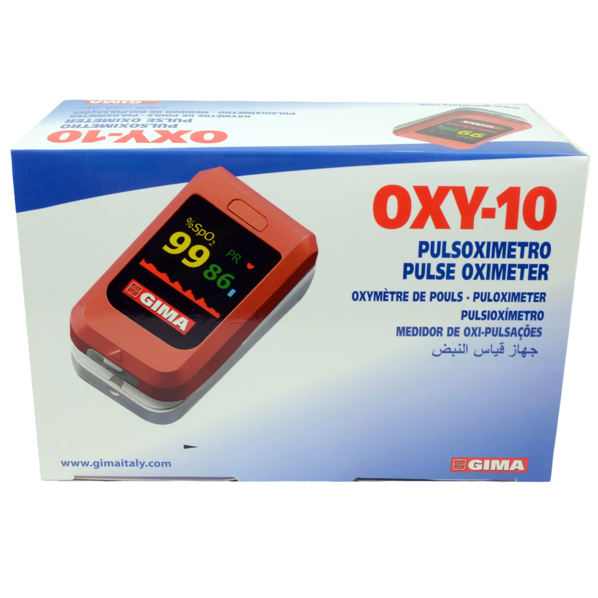GIMA Oxy-10 Oxy-10 Oxymètre sans fil à doigt, portable, détecte la saturation, le battement et la perfusion, 2 piles AAA incluses, alarmes visuelles et acoustiques, écran OLED couleur