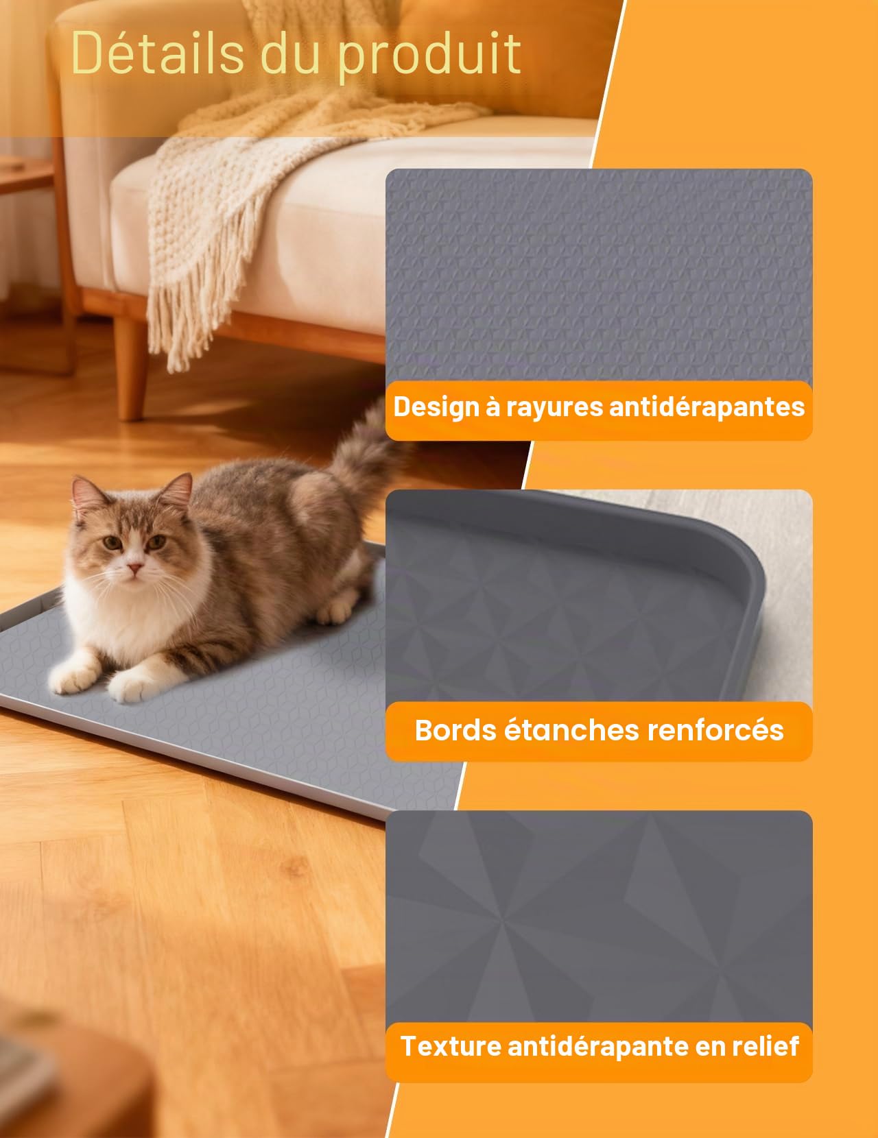 Tapis Litiere Chat 130x65cm, XXL litière pour Chat en Silicone, Tapis de Litiere Alvéolée, Impermeabile e Resistente all'urina, Facile da Pulire, con Bordi Rialzati per Ciotola e Lettiera