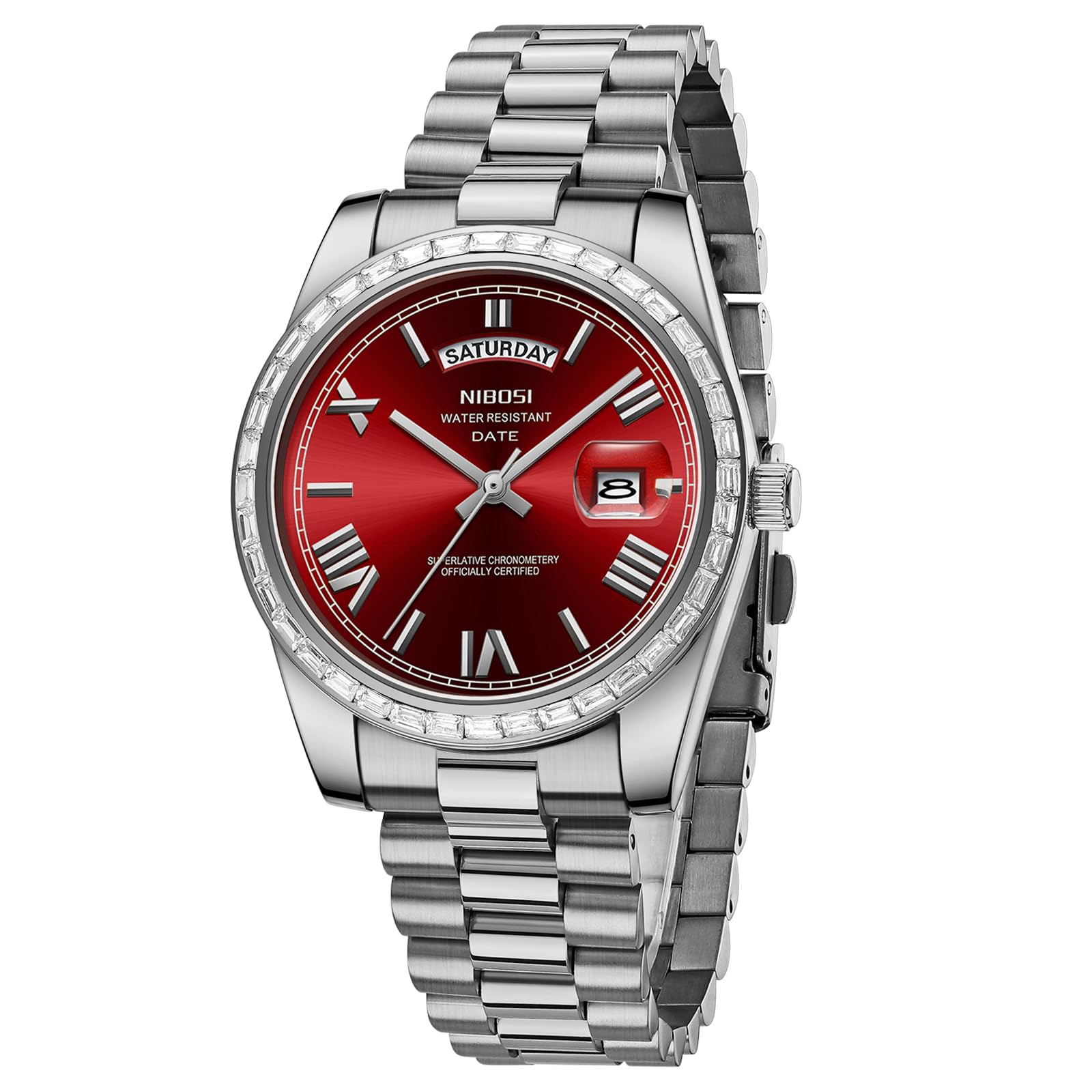 NIBOSI Orologi da uomo analogico al quarzo lunetta con diamanti quadrante in acciaio inossidabile oro rosa argento orologi da uomo impermeabili Business Classic Dress orologio da polso con giorno data