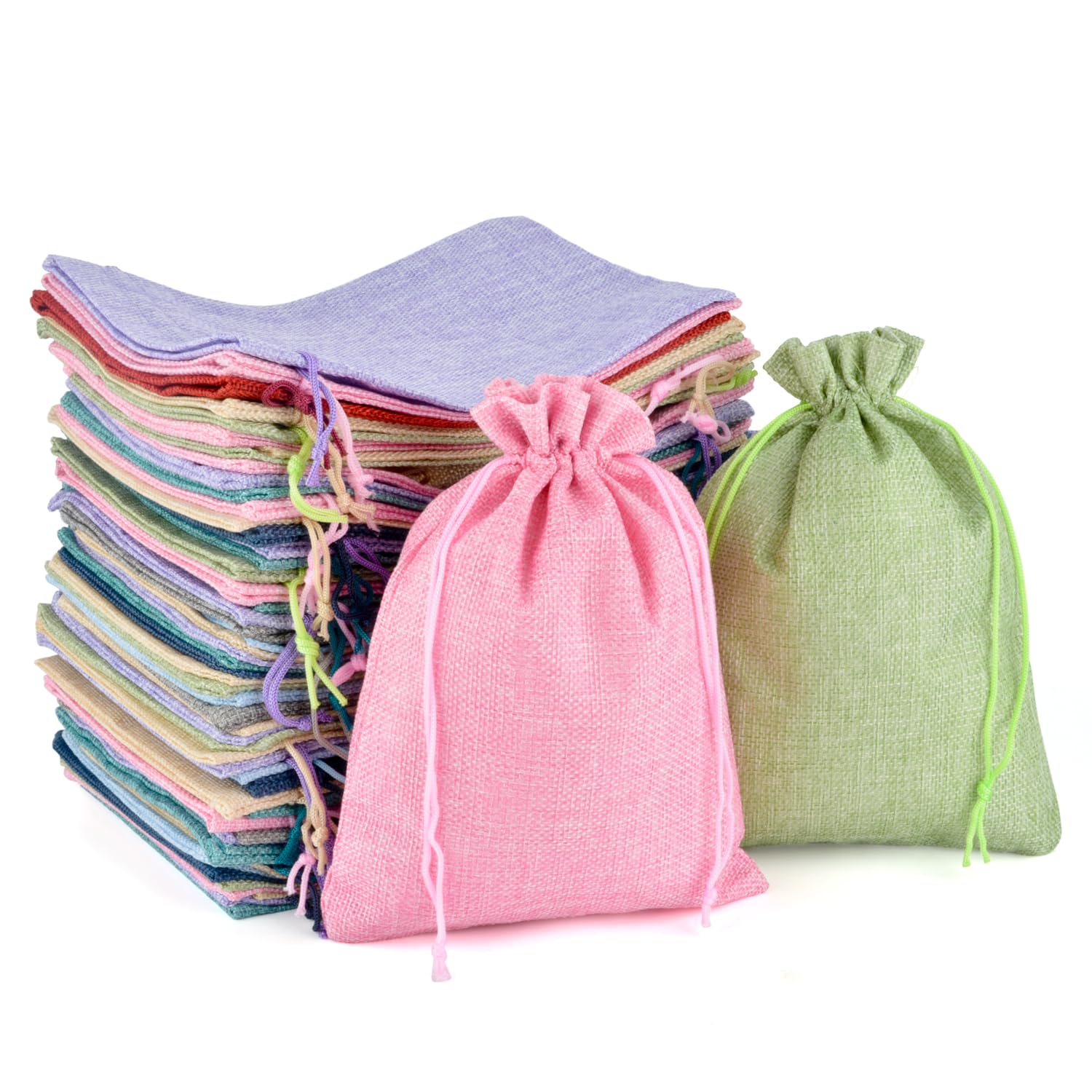 Lot de 50 sachets en toile de jute - 20 x 30 cm - Sacs cadeaux pour la fête des mères, le printemps et la communion - Réutilisables - Pour mariage, bijoux et fête (couleurs mélangées)
