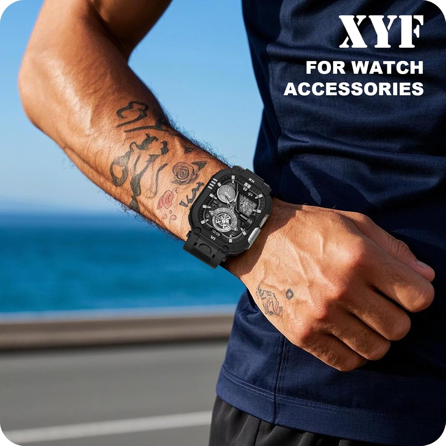 XYF Sport Smartwatch Cases with Band for Men, Rugged Shockproof Protective Metal Bumper Case,Compatible with Apple Watch Ultra 3/2/1 (49mm) Wristband with Screen Protector