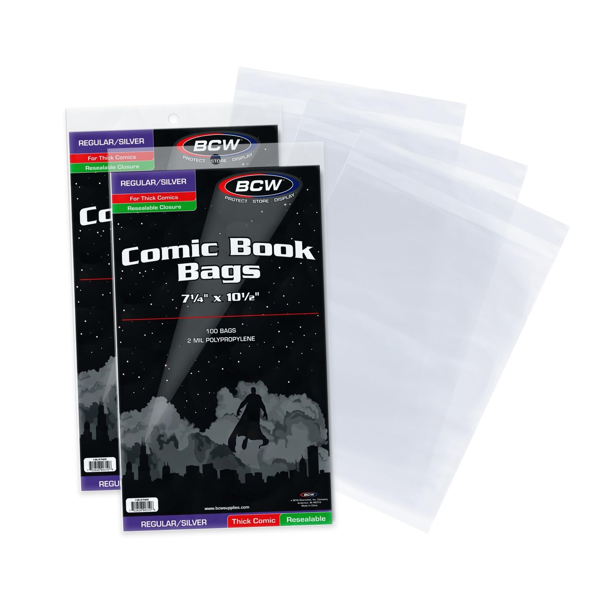 BCW Resealable Thick Silver Age Comic Bags - 200 ct | Archival Quality, Acid-Free Protection for Silver Age Comic Books | 7 1/4 x 10 1/2 inches Comic Collection Storage Comic Books Bags