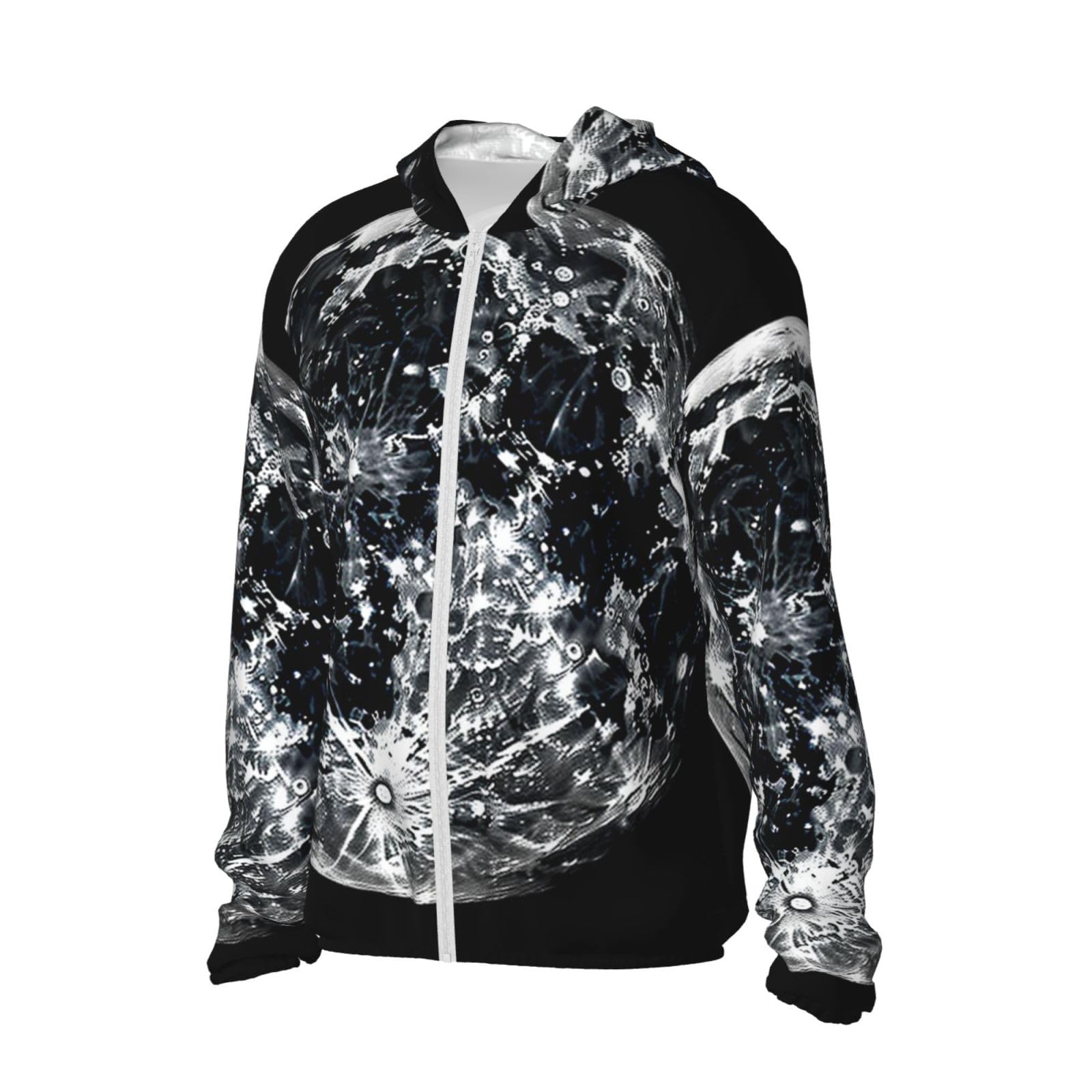 UPF 50+ Light Jacket Full Zip Sun Protection Hoodie for Women Men Long Sleeve Moon Sun Shirts Black
