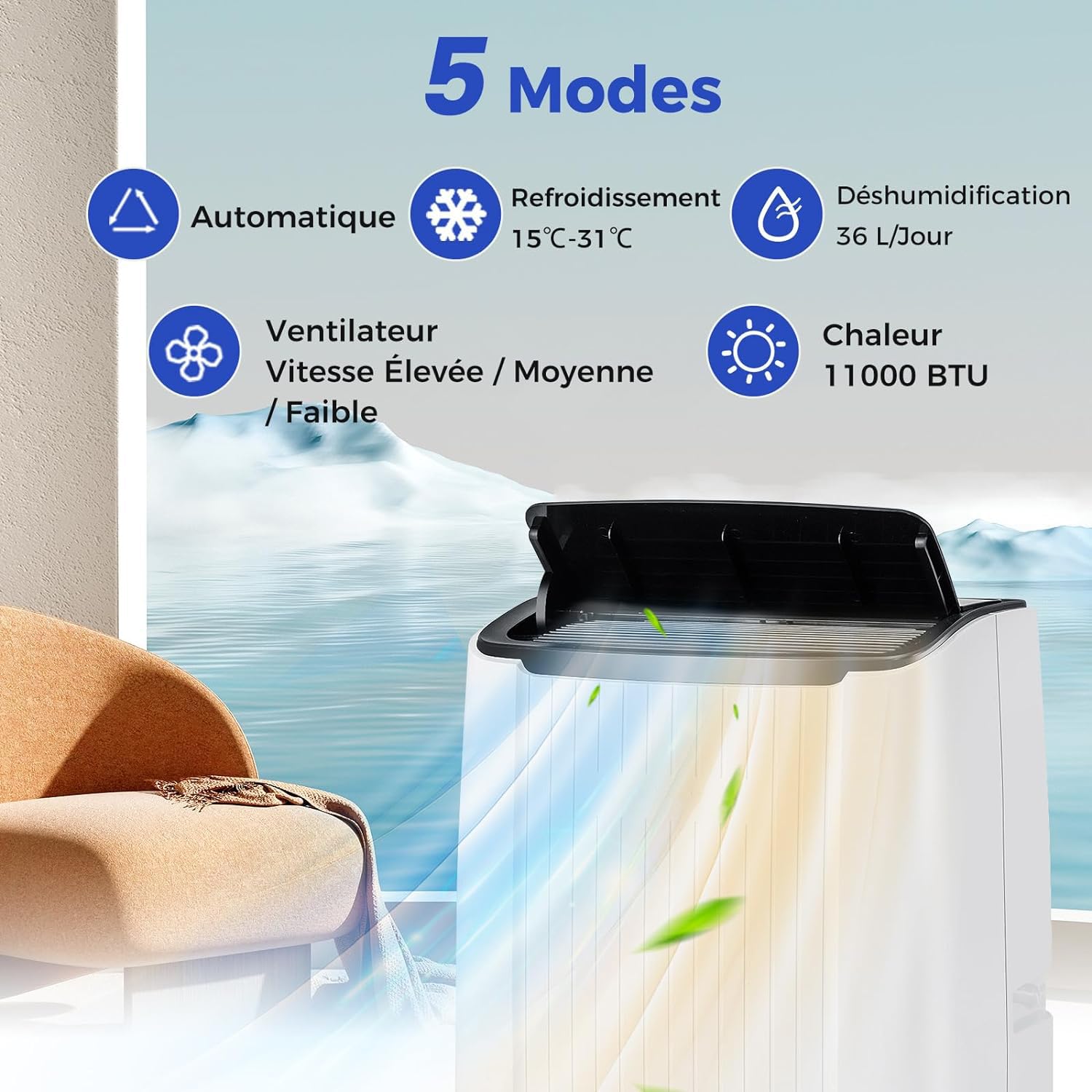 Climatiseur Mobile GOPLUS 16000BTU - 5 En 1 Refroidissement/Chauffage - Pour 45-50m² - R290 - Télécommande