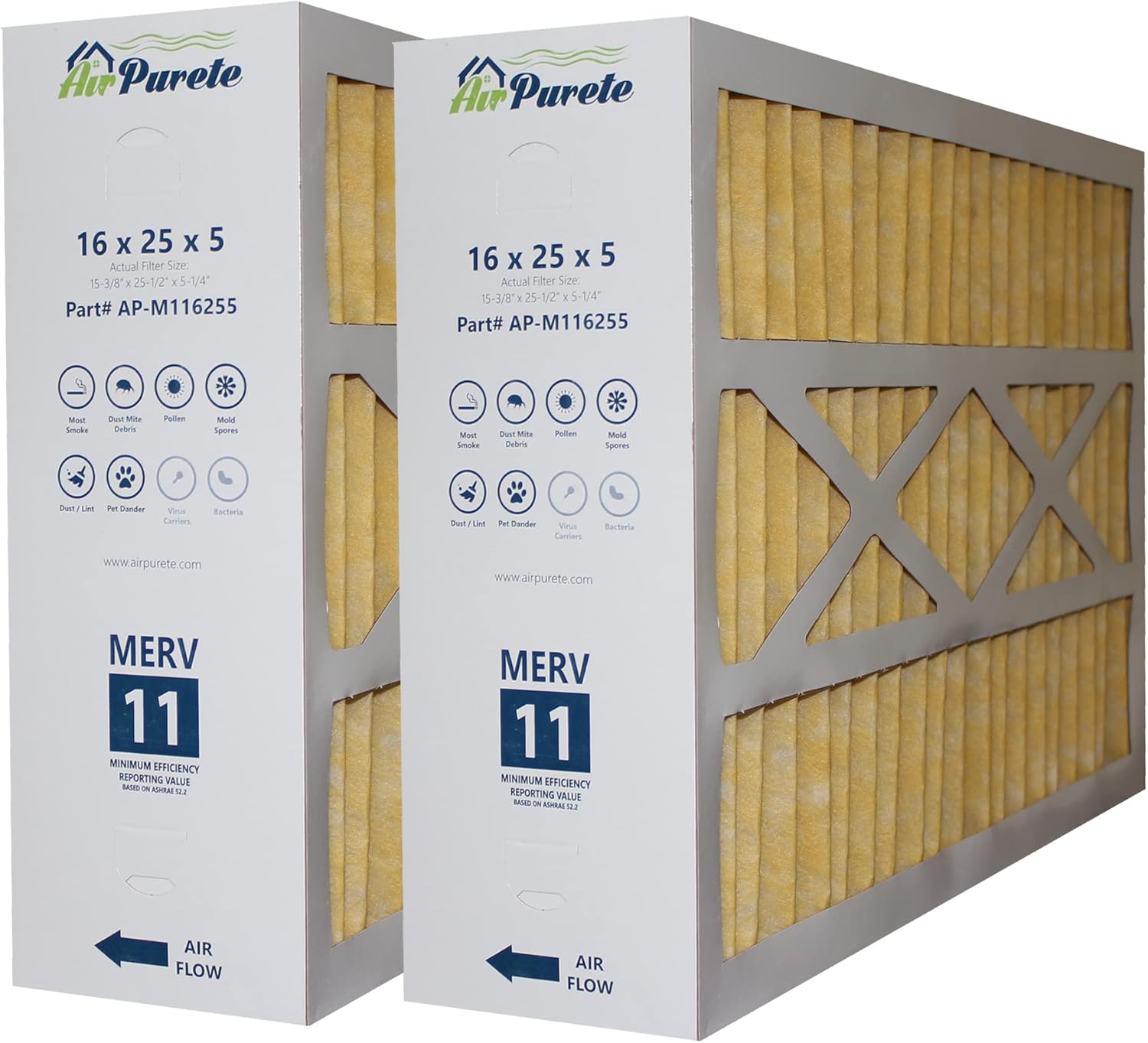 AirPurete Furnace Filters 16x25x5 (Actual Size 153/8" x 251/2" x 51